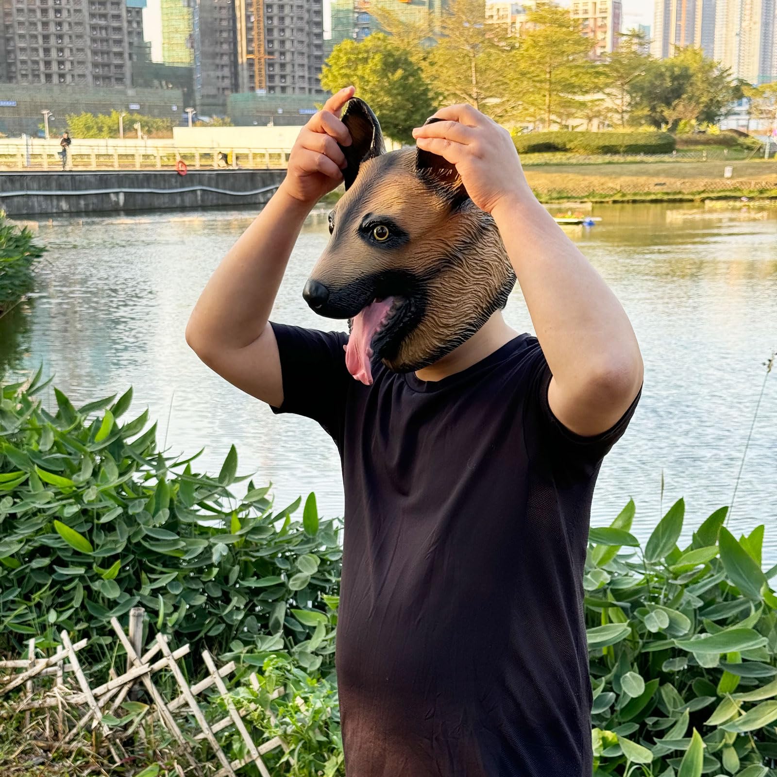 BEJOYFMY German Shepherd Dog Mask, Latex Realistic Animal Full Head Dog Mask Costume for Cosplay Party Props - Image 2