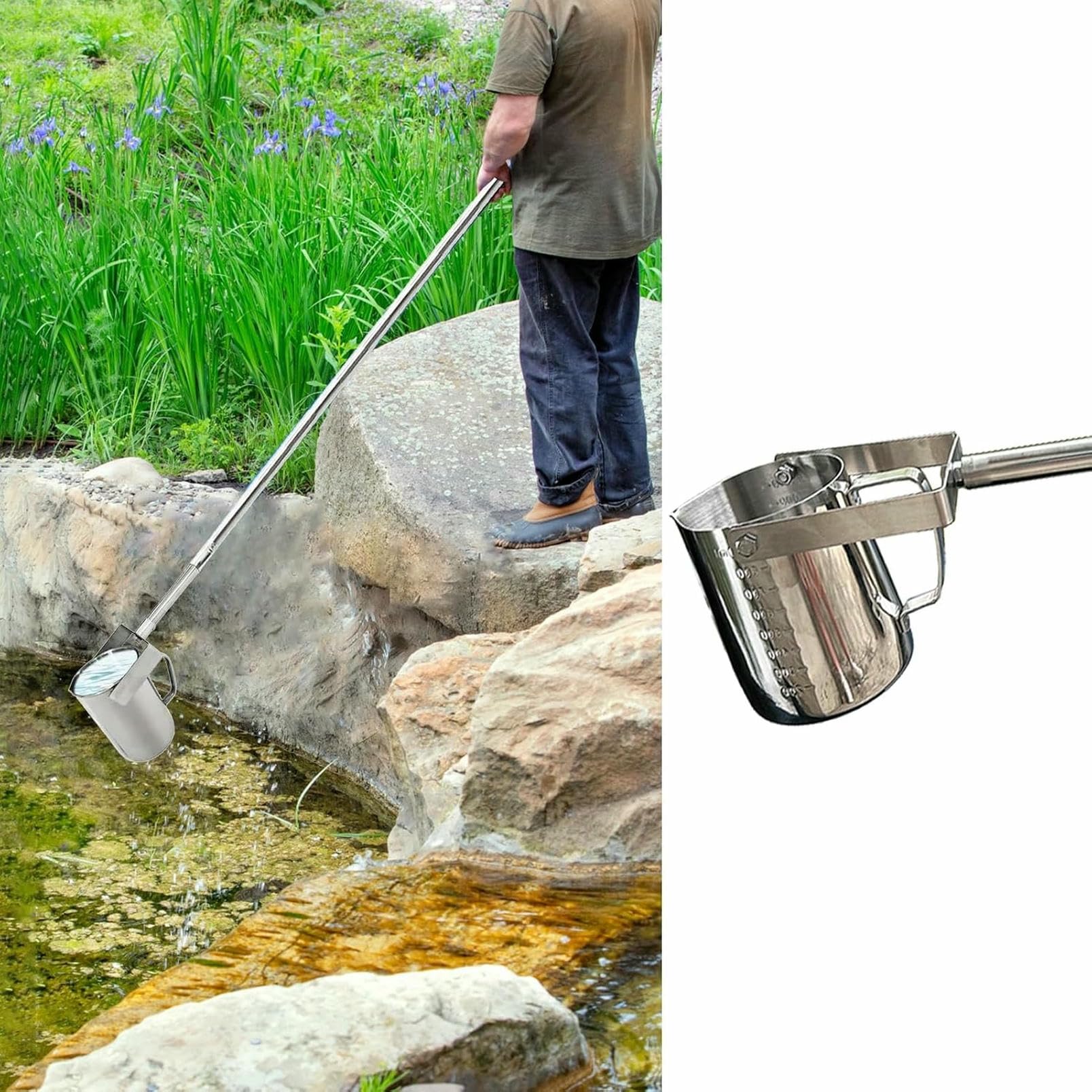 Kit campionatore d'acqua extra lungo da 1000 ml con asta in acciaio inox per campionamento profondo per piscine di laghi e fiumi, ideale per test di qualità dell'acqua e raccolta