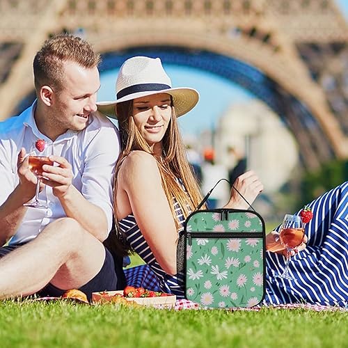 Miniatura 8 de Lonchera de poliéster de gran capacidad con diseño de margaritas y flores de margaritas, lindas bolsas de almuerzo pequeñas para mujeres, hombres y