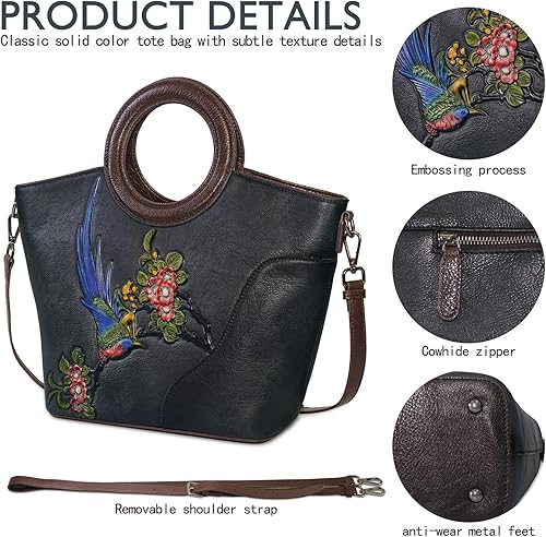 Miniatura 4 de Bolso bandolera de cuero genuino para mujer, bolso hecho a mano, bolso vintage de cuero en relieve, bolso de mano
