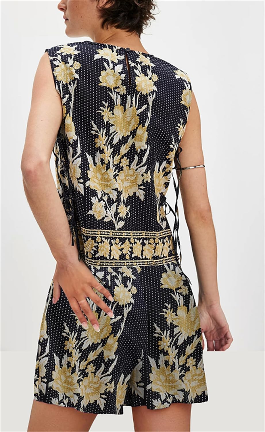 Yuemengxuan Women Tie Side Tank Top Shorts 2 Piece Outfits Set Sleeveless Floral Embroidered Crop Cami Top Shorts Pajamas Set - Image 3