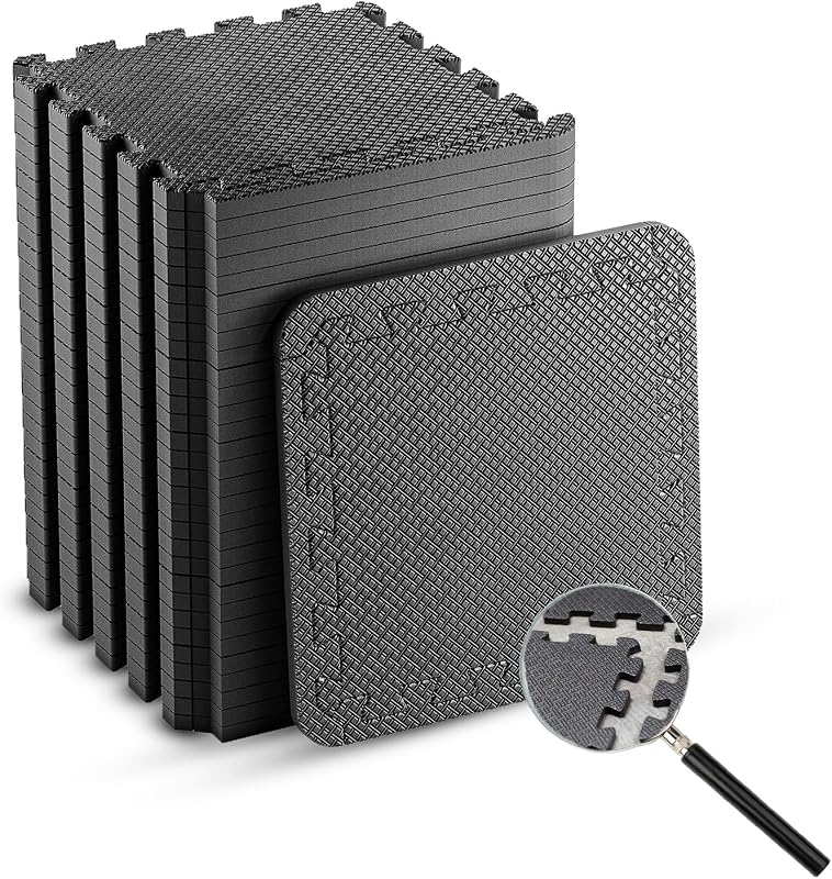 edukit Fekete Padlóvédő Szőnyeg Szett 24 db - 30,5x30,5 cm EVA Puzzle Matrac, Hőszigetelő Sportszőnyeg Edzőterembe, Garázsba, Kempingezéshez