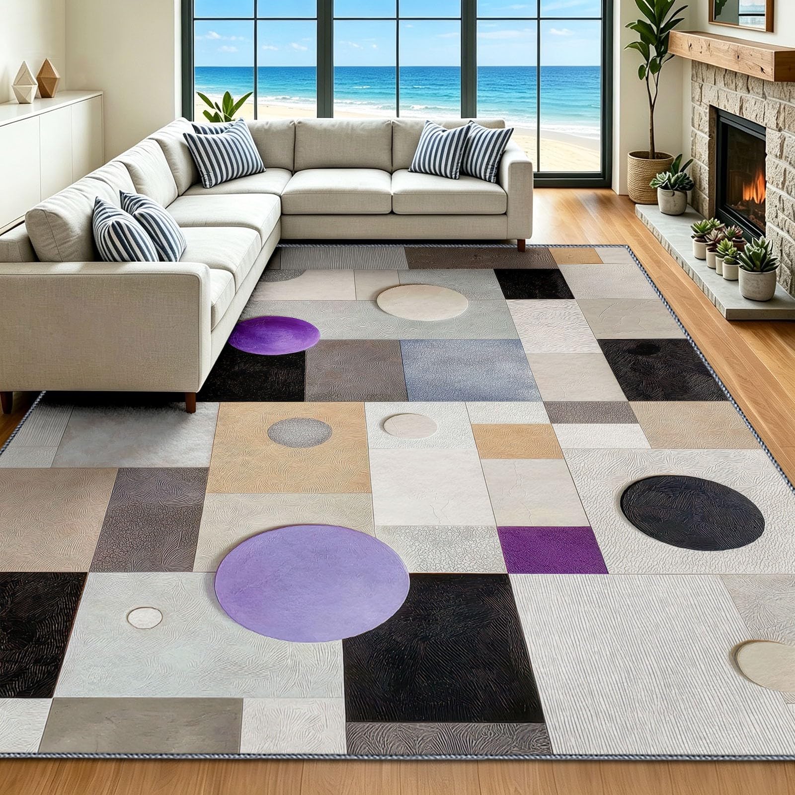 Dywan 160 x 230 cm Wewnętrzny antypoślizgowy chłonny, łatwy do czyszczenia - nowoczesny geometryczny dywan 3D, kwadratowe tarcze z siatki miękkie dywaniki podłogowe do sypialni, salonu, przedpokoju