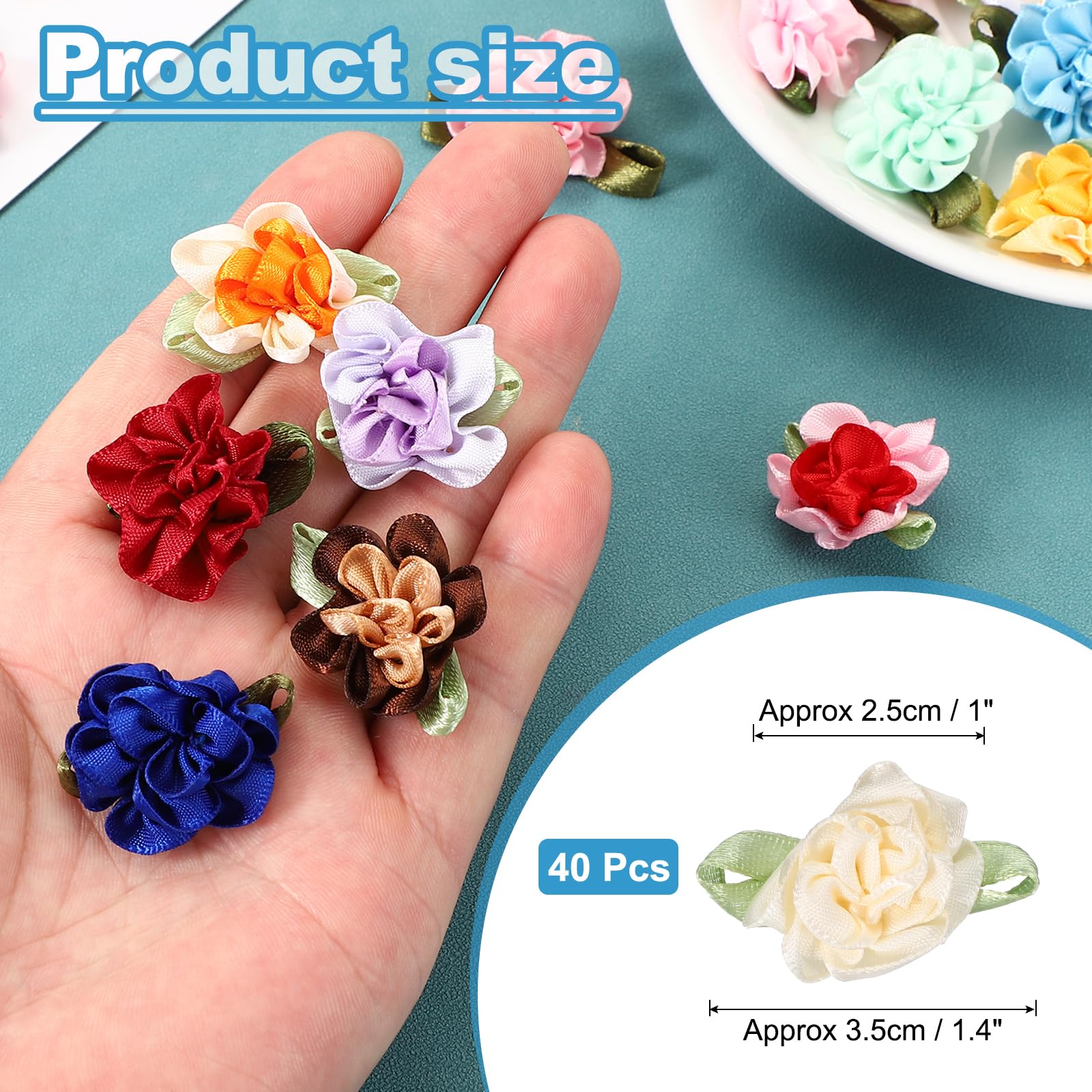 PATIKIL 1 Inch Ribbon Flowers Bows for Crafts 40 Pack Mini Satin Roses Flowers Small Fabric Flower Heads DIY Sewing Appliques for Gift Wedding Bride Ornament Beige - Image 2