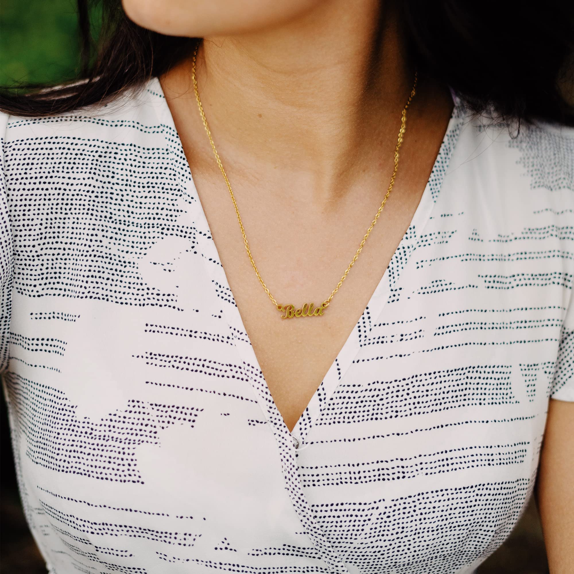 Lcherry Collar con nombre personalizado para mujer, chapado en oro, collar con placa de nombre, regalo para niñas