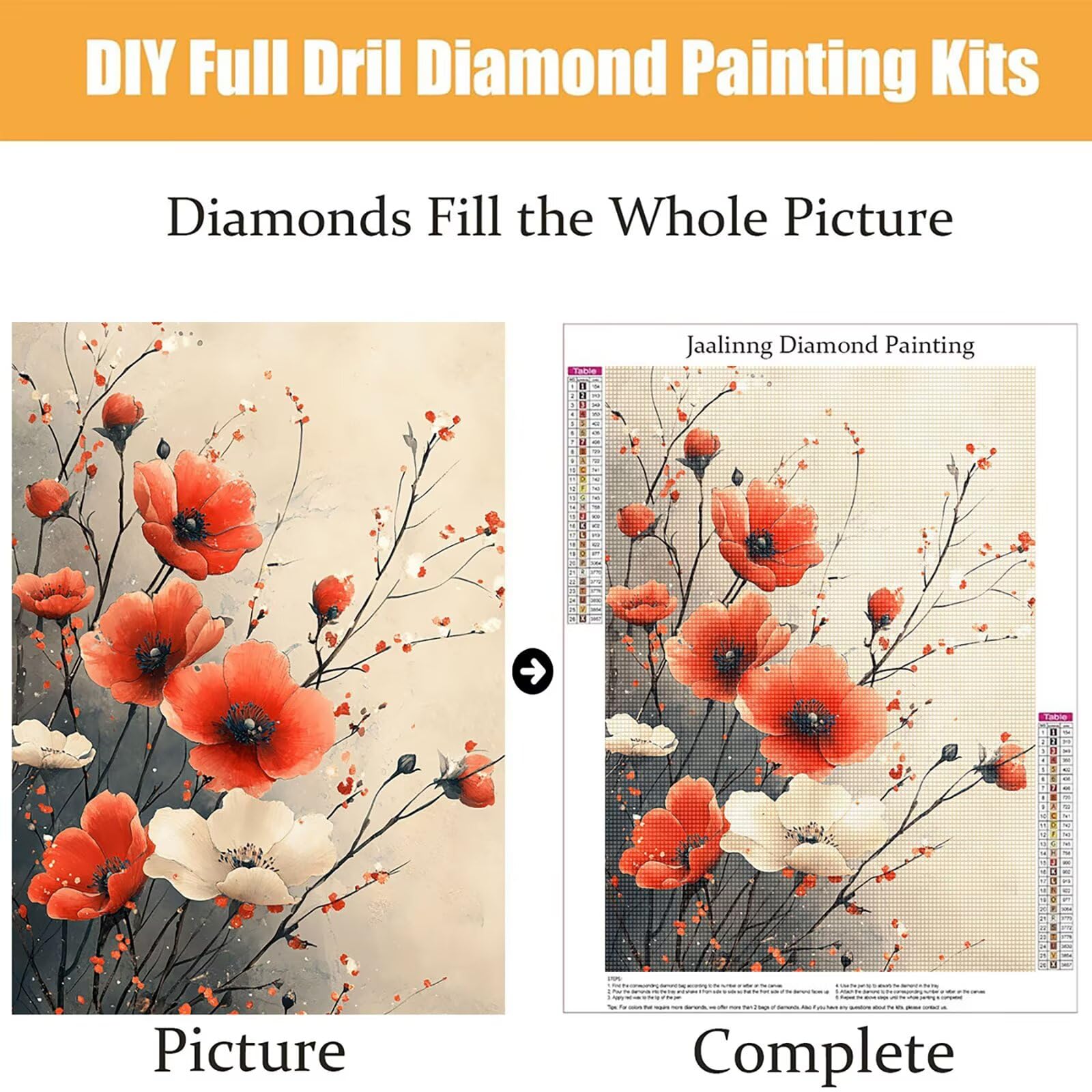 Diamond Painting Kit Completo, Diamond Painting Colore, 5D Quadrato Pittura Diamante Kit Manualidades Adultos DIY Diamantini Crystal Art Disegni Ricamo Punto Croce Artigianale, 90x120cm Fiori j0-828