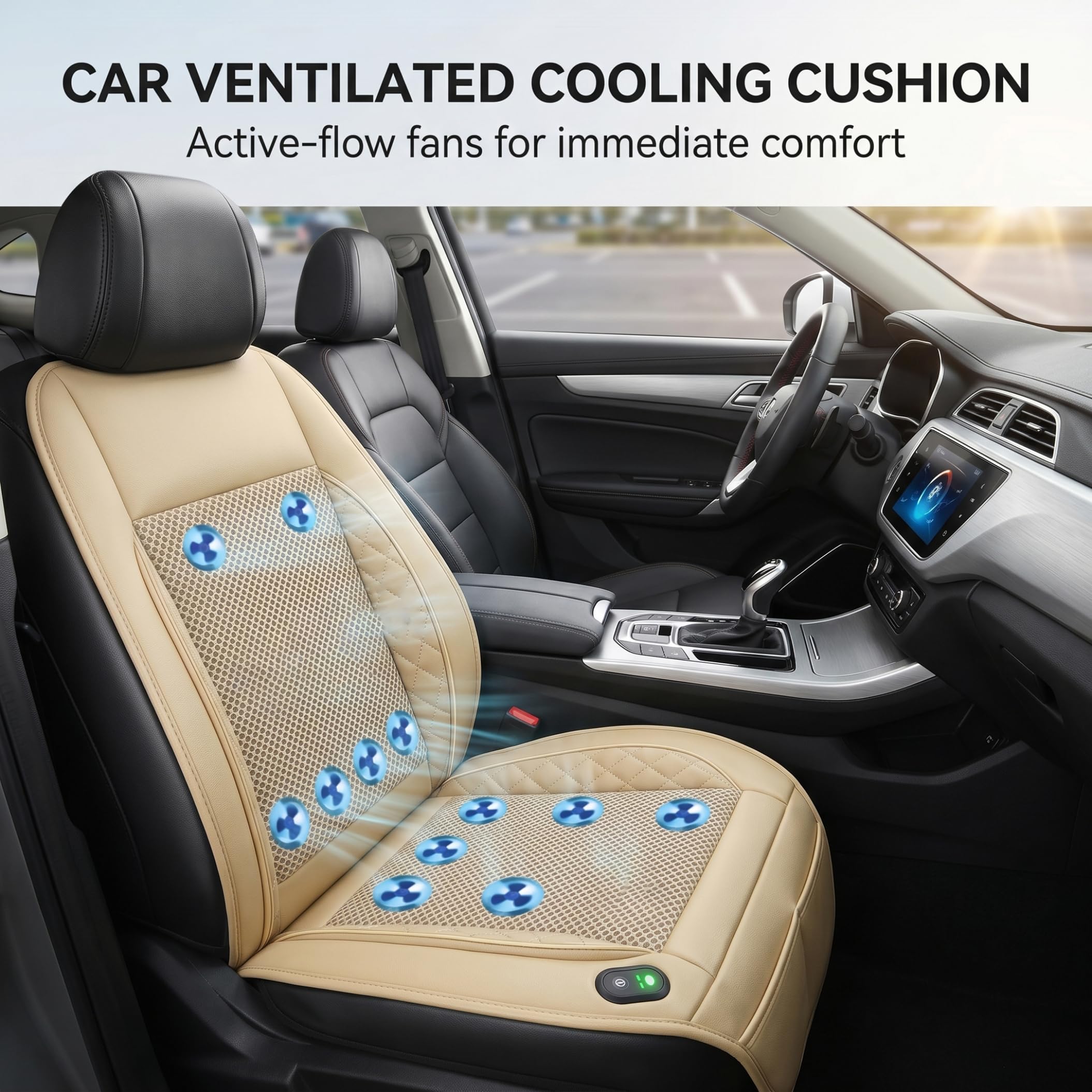 Funda de asiento de coche antideslizante y transpirable, cojín ajustable para asientos de coche con velocidad del viento, enfriador de asiento de verano para camión, SUV, silla de oficina, color