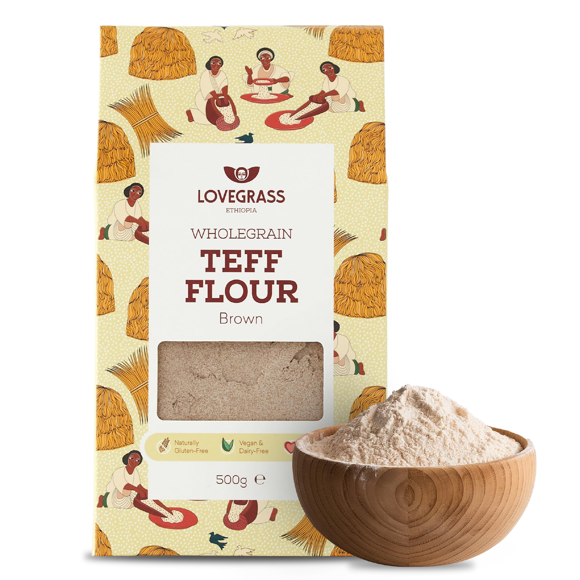 Lovegrass Ethiopia Habesha Brown Teff Flour 500g | Gluten Free | Vegan, High Protein, Vitamins & Minerals | Great for Baking Including the Traditional Injera Flatbread