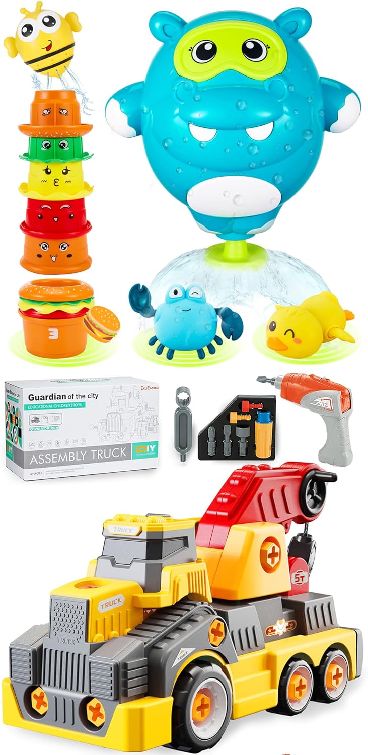 WT889-R22 Take Apart Crane Truck, 9918B Bath Toys