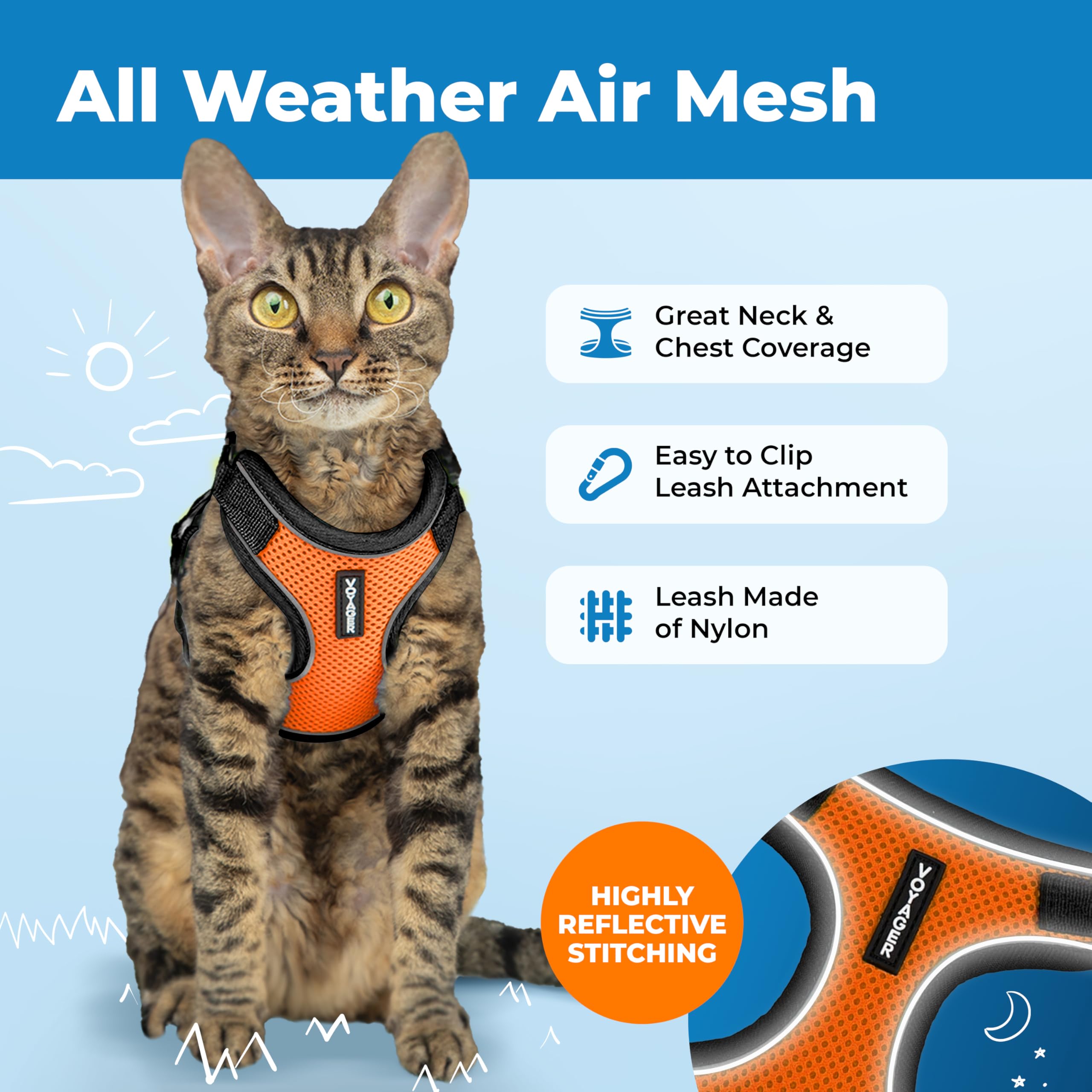 Voyager Escape Proof Cat Harness and Leash Set including Reflective Stitching, Neoprene Handle 5ft, Supports Small - Image 3