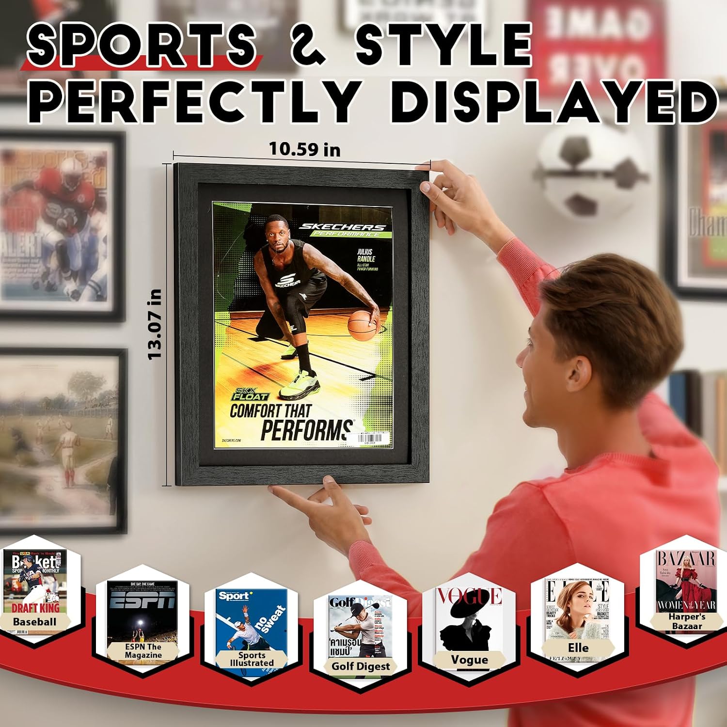 JupDec Sports Magazine Frame 4 Pack, Premium Wood Display Case for 8" x 10.5" Magazines, Wall Mount or Tabletop Stand, Layered Design with Positioning Mat, Perfect for Sports Fans & Home Decor, White image 5