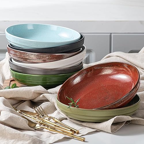 Miniatura 2 de HAPPY KIT 9 Pulgadas Tazones Grandes de Pasta, 42 Oz, Juego de 4 Tazones de Ensalada de Gres con Esmalte Reactivo, Tazones de Servir de Cerámica