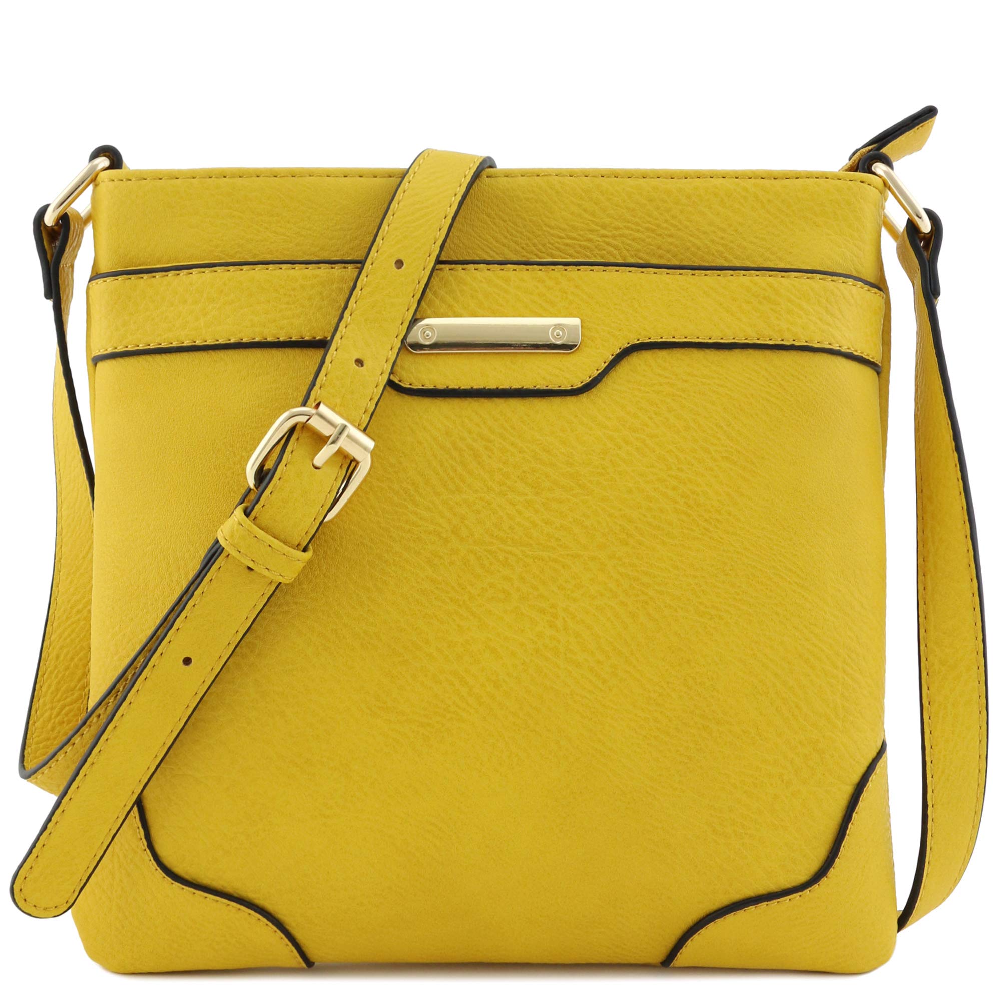 Medium Size Solid Modern Classic Crossbody Bag with Gold Plate