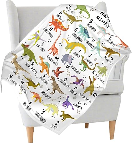 Miniatura 3 de Manta de dinosaurio del alfabeto, regalos de dinosaurio para niñas, niños pequeños, manta de 40 x 50 pulgadas, ligera, suave, cálida y acogedora