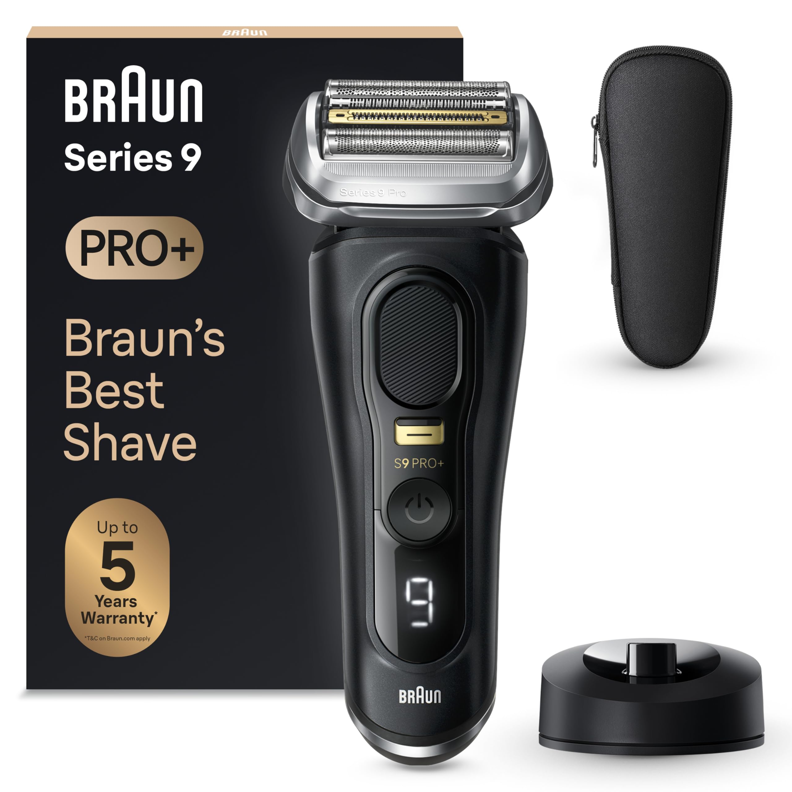 Braun Series 9 PRO+ Rasoio Elettrico Barba, 5 Elementi Di Rasatura Professionali E Rifinitore Di Precisione Pro, Base di ricarica, Wet & Dry Con 60 Minuti Di Utilizzo, Prodotto In Germania, 9510s,