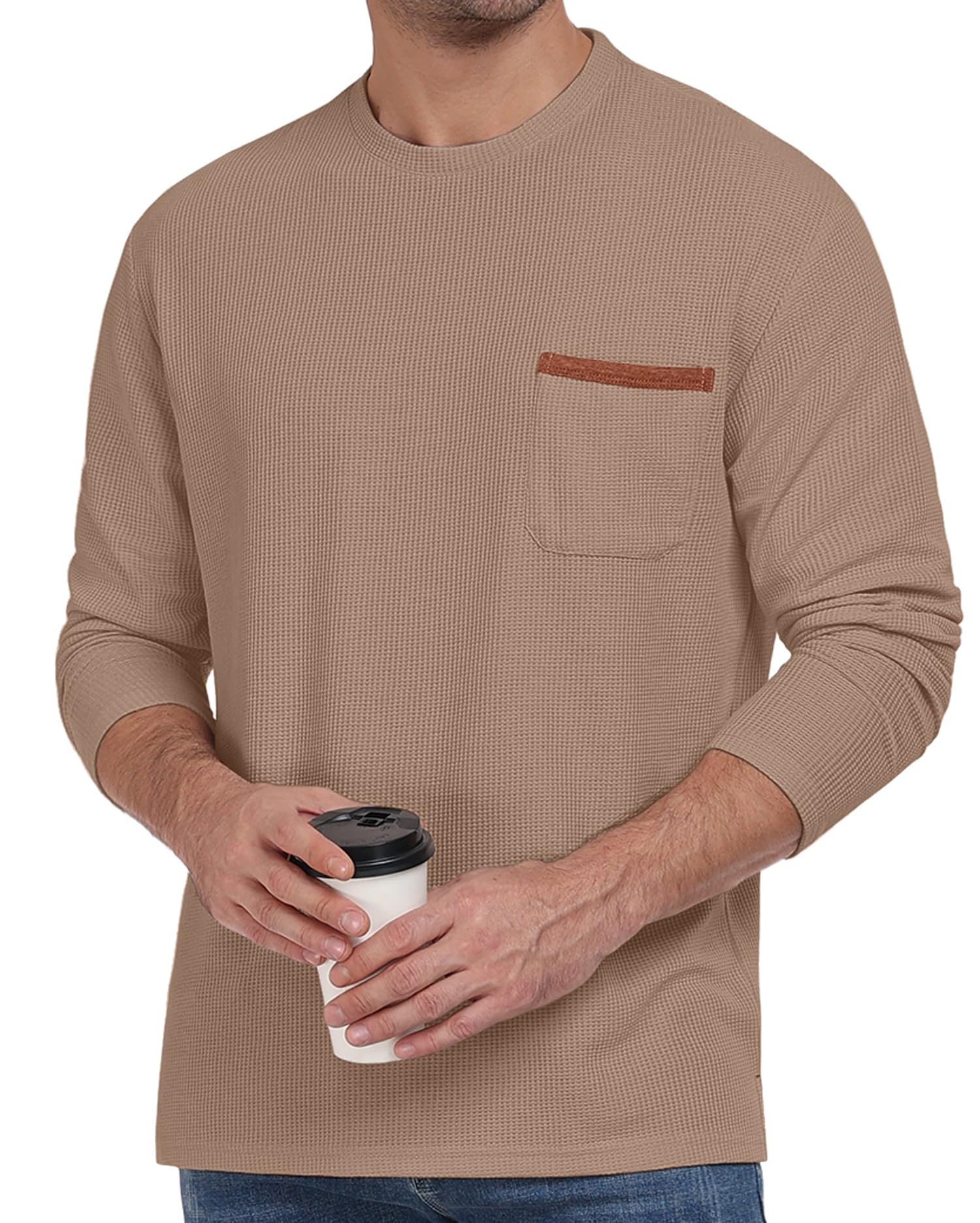 NUOKESASI Mens Casual T-Shirt Short Sleeve Crew Neck Soft Tee Shirts Summer Beach Waffle Textured Tops with Pocket