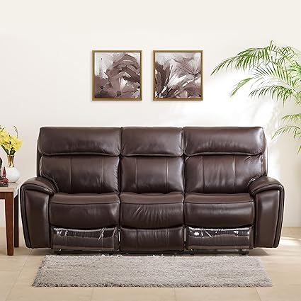 Home Centre Stockholm Half Leather 3-Seater Electric Recliner - Dark Brown