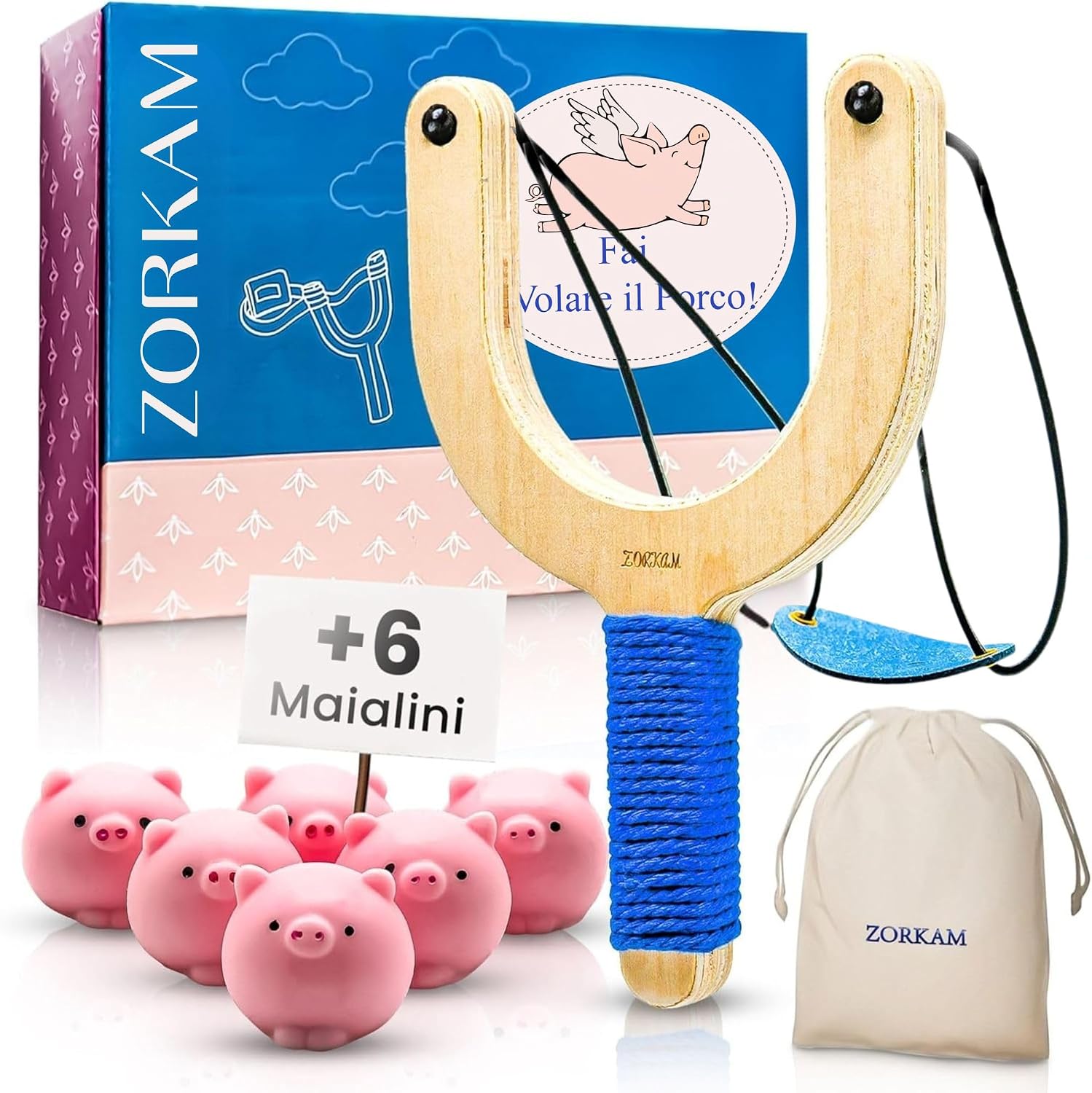 Tira Stress + 6 Maialini – Set di Lancio Porco gadget divertenti per antistress ufficio- Idea Regalo Divertente Per Amanti Di Tiro - Incluso Borsa Portatile e Scatola