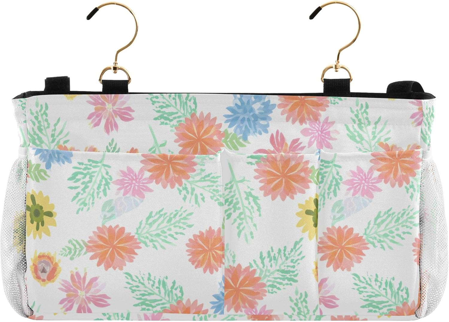 Burbuja Colorful Flowers Bedside Caddy Hanging Storage Organizer with 2 Straps and Hooks for Home College Dorm Bunk Bed Hospital Bed Crib