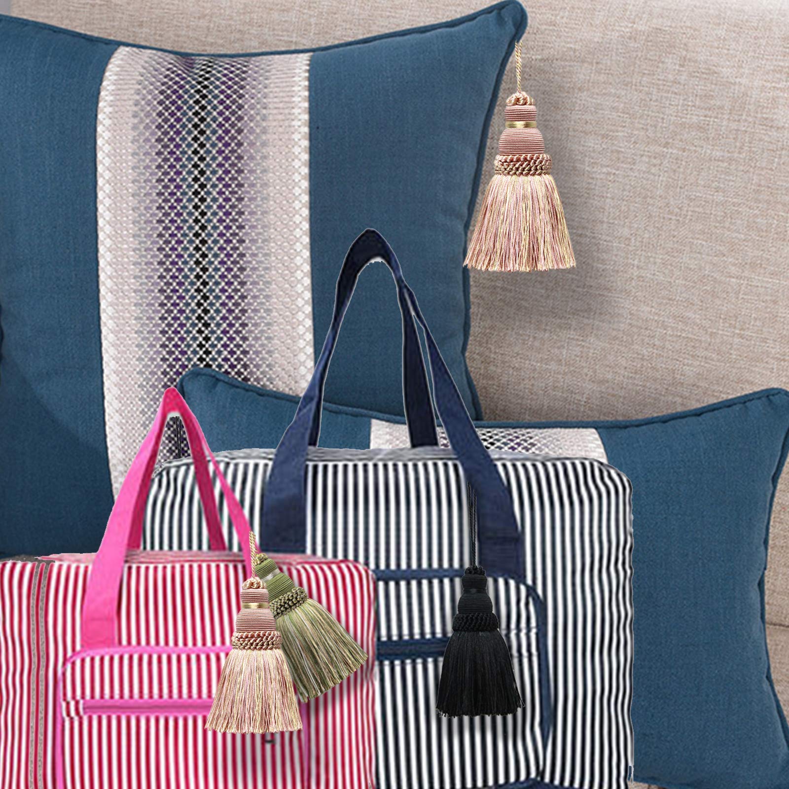 Bunte Quaste Schlüssel Quaste DIY Zubehör für Vorhang und Inneneinrichtung 4 Packungen (Schwarz)
