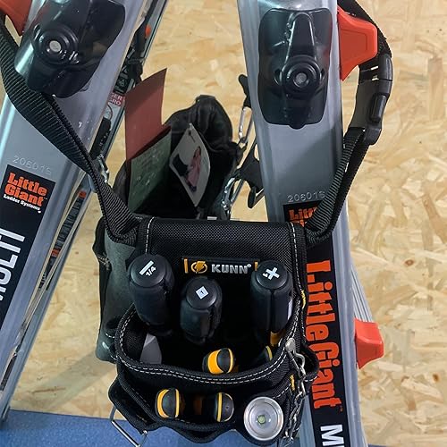 Miniatura 9 de KUNN Cinturón de herramientas para electricistas - Resistente y pequeño cinturón de herramientas básico para mantenimiento con bolsillos y clip de