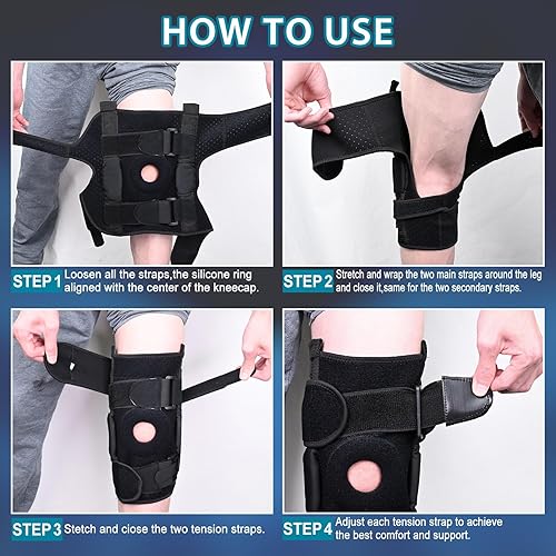 Miniatura 5 de BAOLYDA Rodillera con estabilizadores laterales y almohadillas de gel para rótula, rodillera con bisagras, dolor de rodilla para menisco, desgarro,