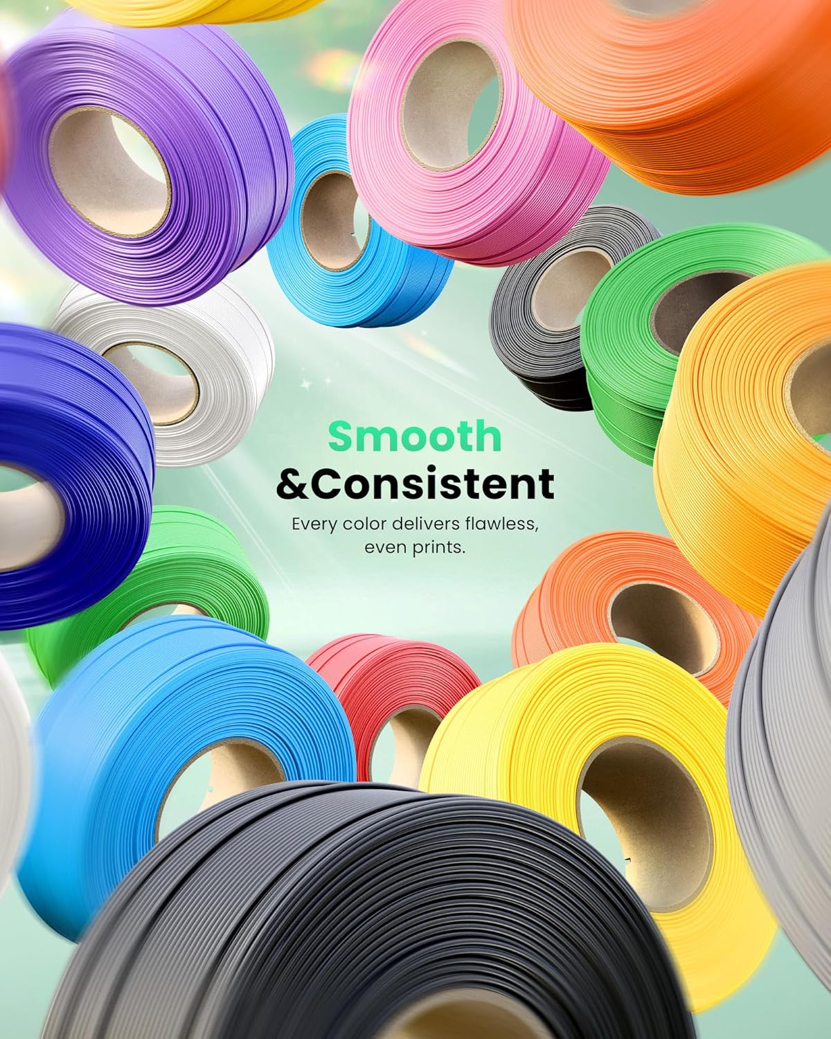 PLA Filament 1.75mm PLA 3D Printer Filament(Refill),2kg Refill for Reusable Spools(4.4lbs),Premium Quality 3D Printing Filament for Bambu lab 3D Printers,Black+Black