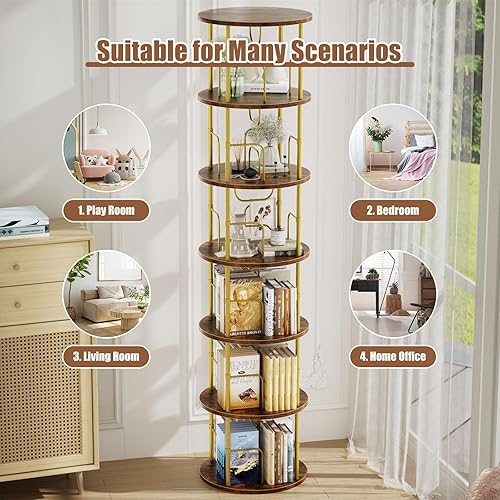 Miniatura 22 de Estantería giratoria de 5 niveles, torre giratoria apilable de 360 °, estantería giratoria de pie estrecha que ahorra espacio, estantería giratoria