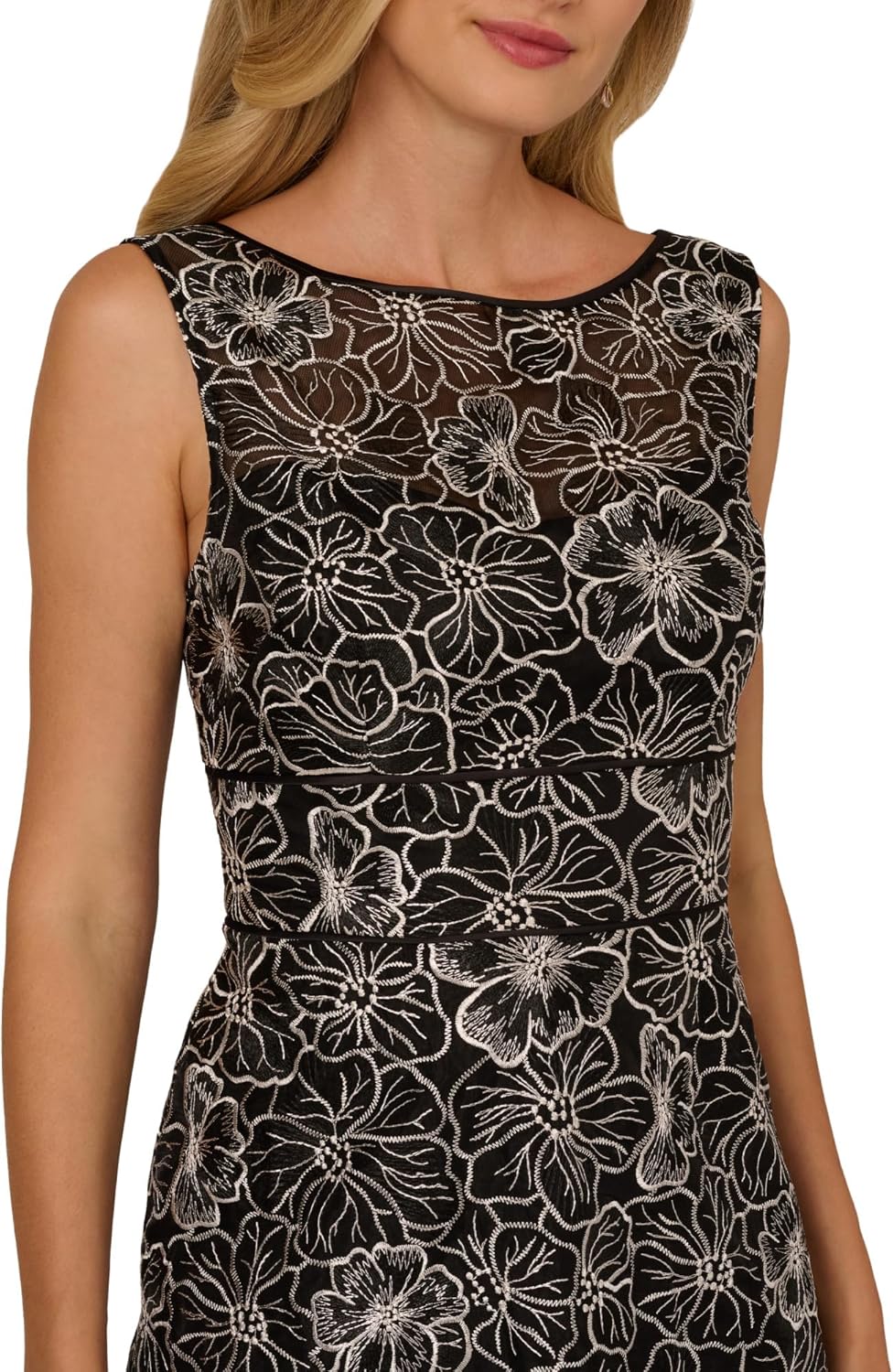 Adrianna Papell Embroidered Dress, Black/Ecru