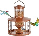 Caged Bird Feeders Squirrel-Proof, Metal, 2.8Lbs Capacity-Cage Tube Seed Feeders with Tray, Hanging Wild Bird Feeders, Attract Birds,Detachable Cleaning, Starling Proof Wild Bird Feeder(Green)