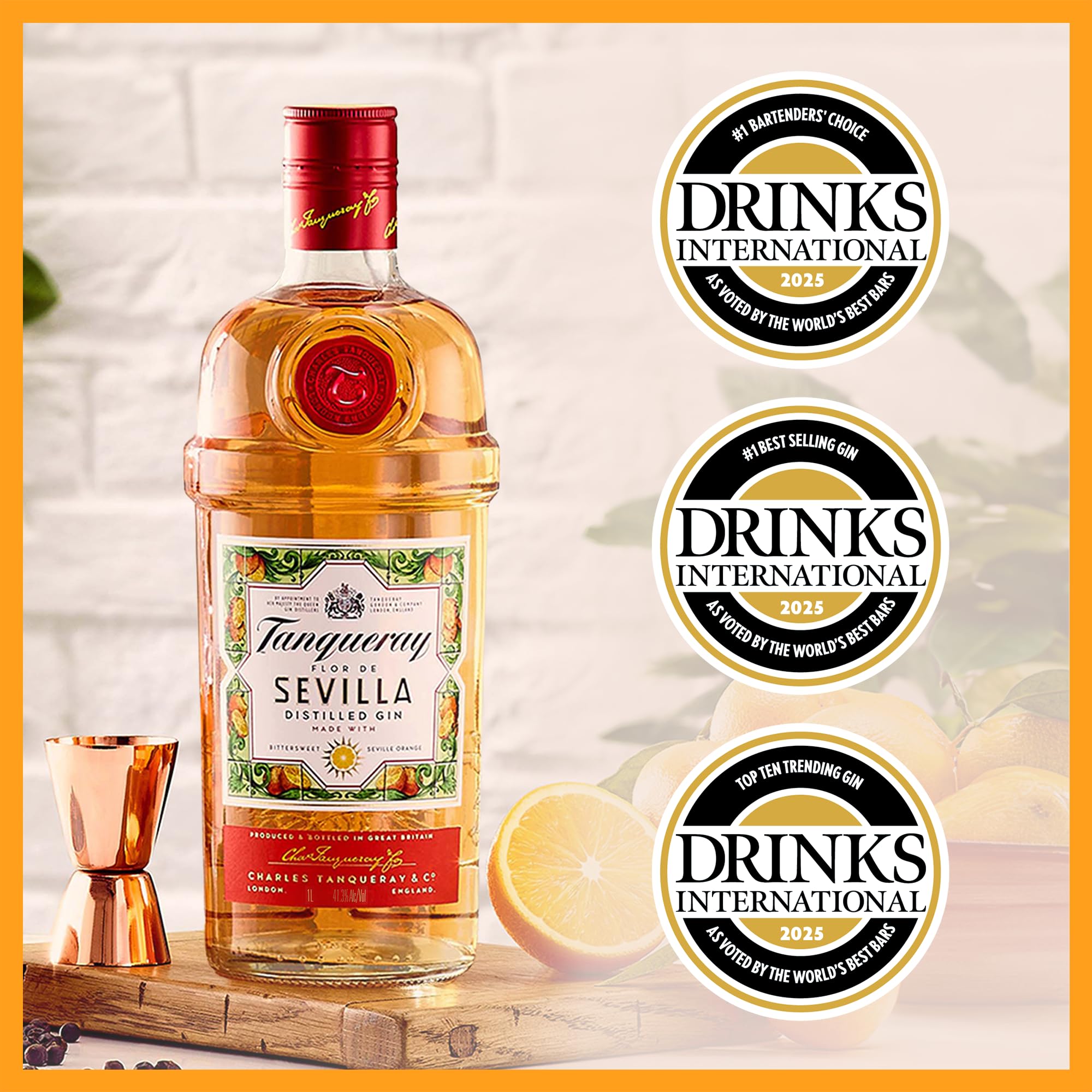 Tanqueray Flor de Sevilla Gin, Köstliche Orangenaromen, Perfekt für Cocktails & Abende mit Freunden, Exzellent in Gin Tonic, 41,3% vol, 1000ml Einzelflasche |