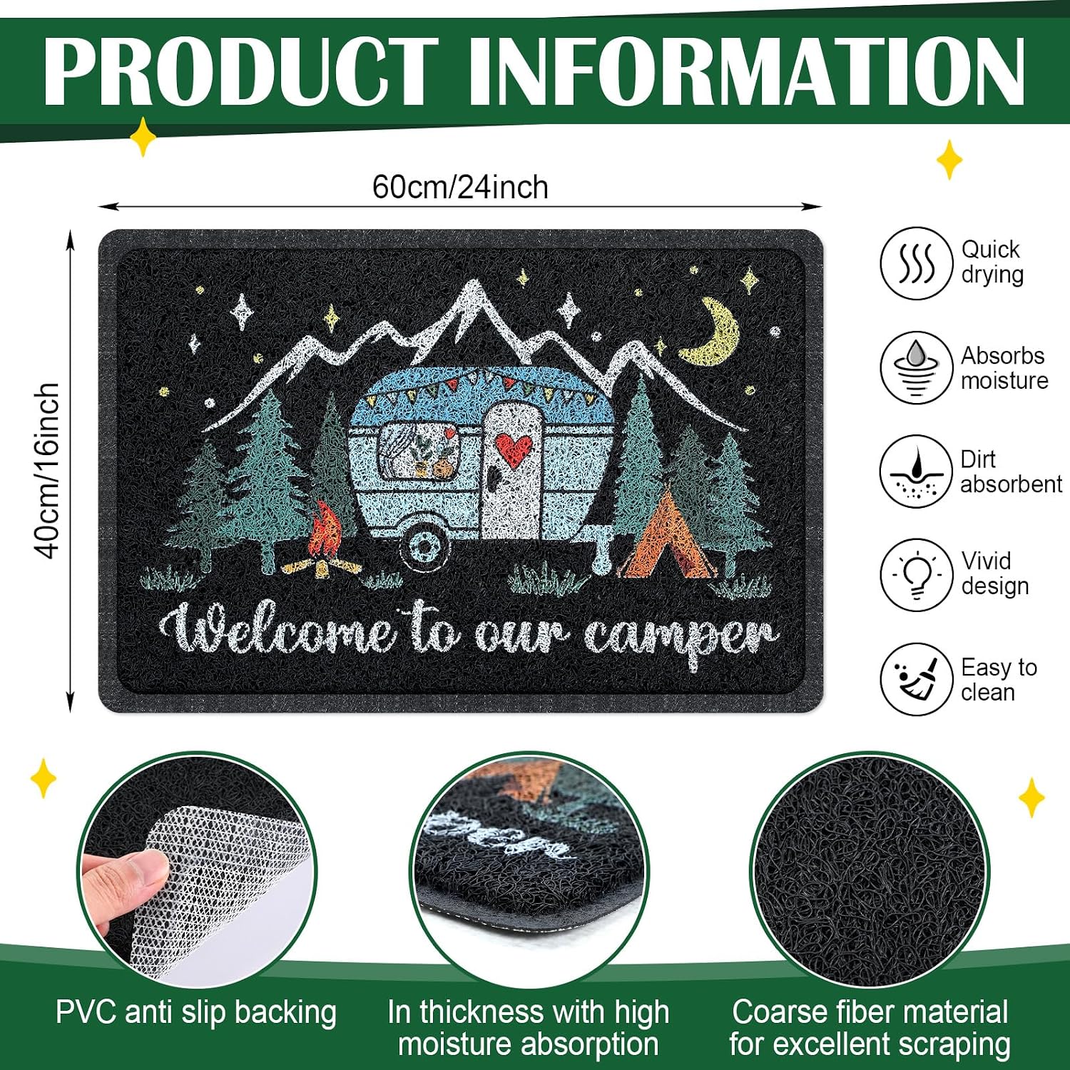 Reallnaive RV Camper Door Mat Welcome Rubber Backing,16"x24",Camper Style image 2