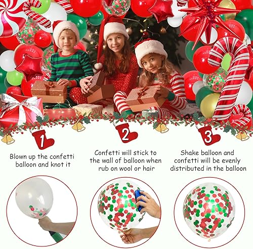Miniatura 3 de PERPAOL Kit de arco de guirnalda de globos de Navidad de 122 piezas, globos rojos, verdes y dorados con papel de aluminio, estrellas de caramelo,