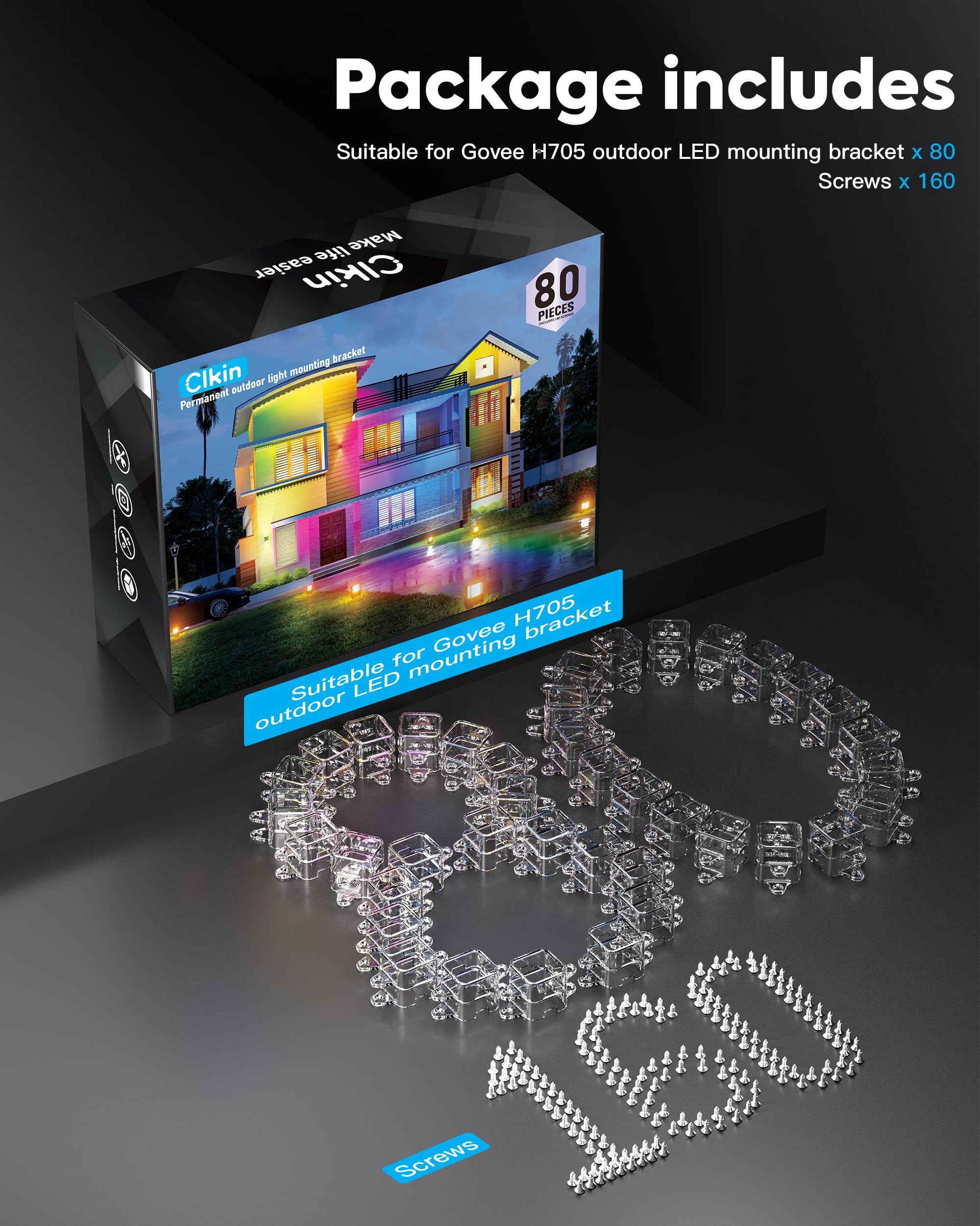 Light Clips for Govee Outdoor Lights (Model H705 ABCDEF) It is an Ideal Solution to Replace 3M Adhesive Tape. Easy to Install, it Comes with 80 Brackets and 160 Screws — Amazon image 7