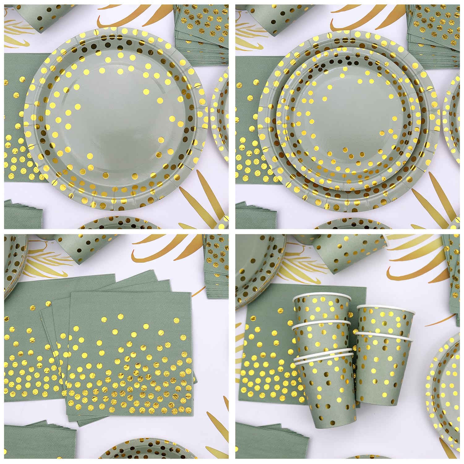 Kit Stoviglie Per Feste A Pois Verdi Per 20 Ospiti - Compleanno, Baby Shower, Laurea
