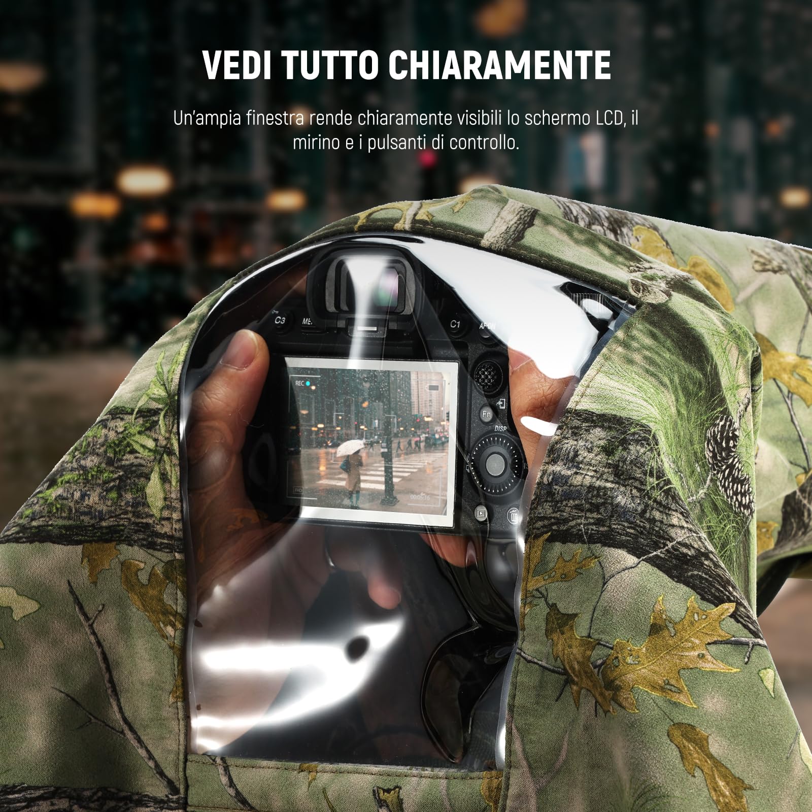NEEWER Copertura Antipioggia per Fotocamera, Manica di Copertura Impermeabile Grande M per Canon Sony Nikon Fujifilm Fotocamera DSLR e Obiettivi Fino a 200mm, Nylon Camouflage a Doppio Lato, PB021