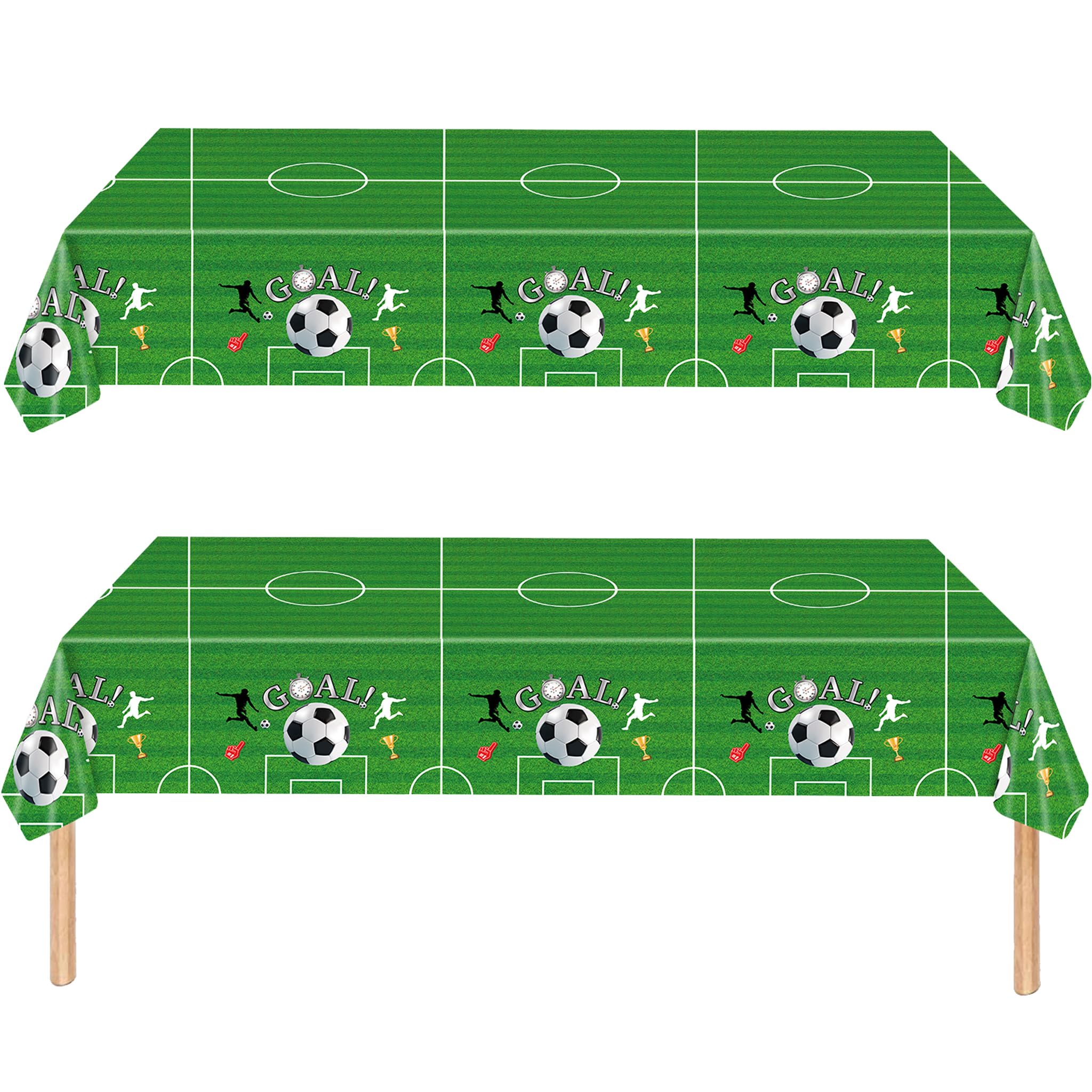 2Pcs Green Football Table Cloth Party for Boys Football Birthday Decorations World Cup 2026 Tablecover,137*274cm Plastic Soccer Football Party Tablecloths for World Cup Football Party Table Decoration