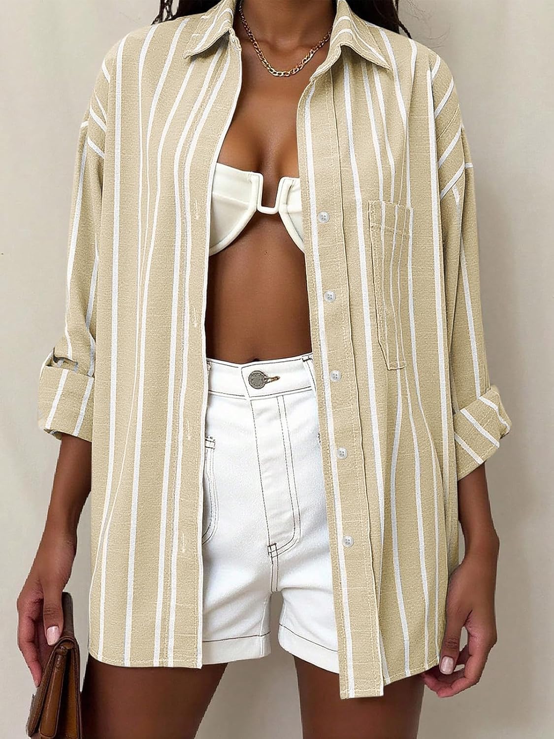 Oversized Button Down Shirts for Women Linen Shirt Long Sleeve Collared Blouses with Pocket Beach Vacation Outfit 2026 - Image 4