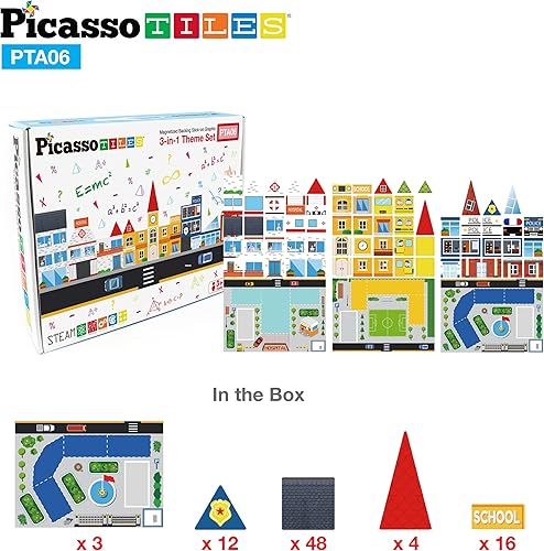 Miniatura 9 de PicassoTiles Juego de 80 piezas para escuela, hospital, estación de policía 3 en 1, imán temático autoadhesivo con parte trasera adhesiva,