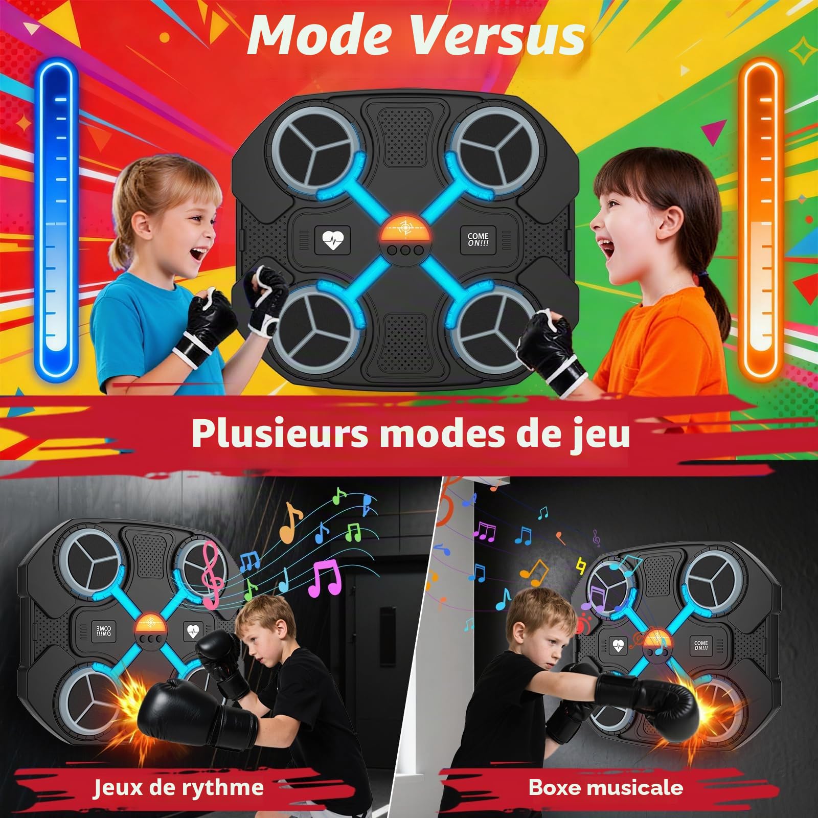 Machine de boxe musicale intelligente Bluetooth, cible de boxe intelligente murale, chargement USB, équipement d'entraînement de boxe, cadeaux pour enfants et adultes