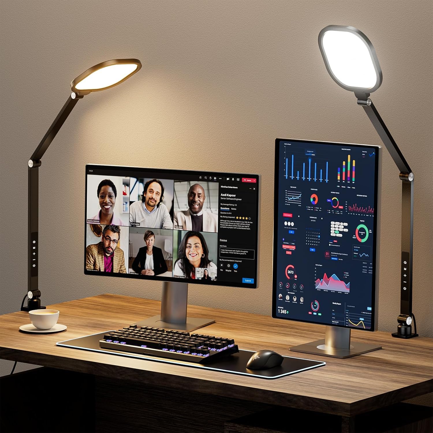 LitONES Schreibtischlampe LED Klemmbar für videokonferenz, 15W Tageslichtlampe Augenschutz, Homeoffice Schwenkarm dimmbar Lampe, Architektenleuchte mit Speicherfunktion, Fernbedienung & Timer CRI >95
