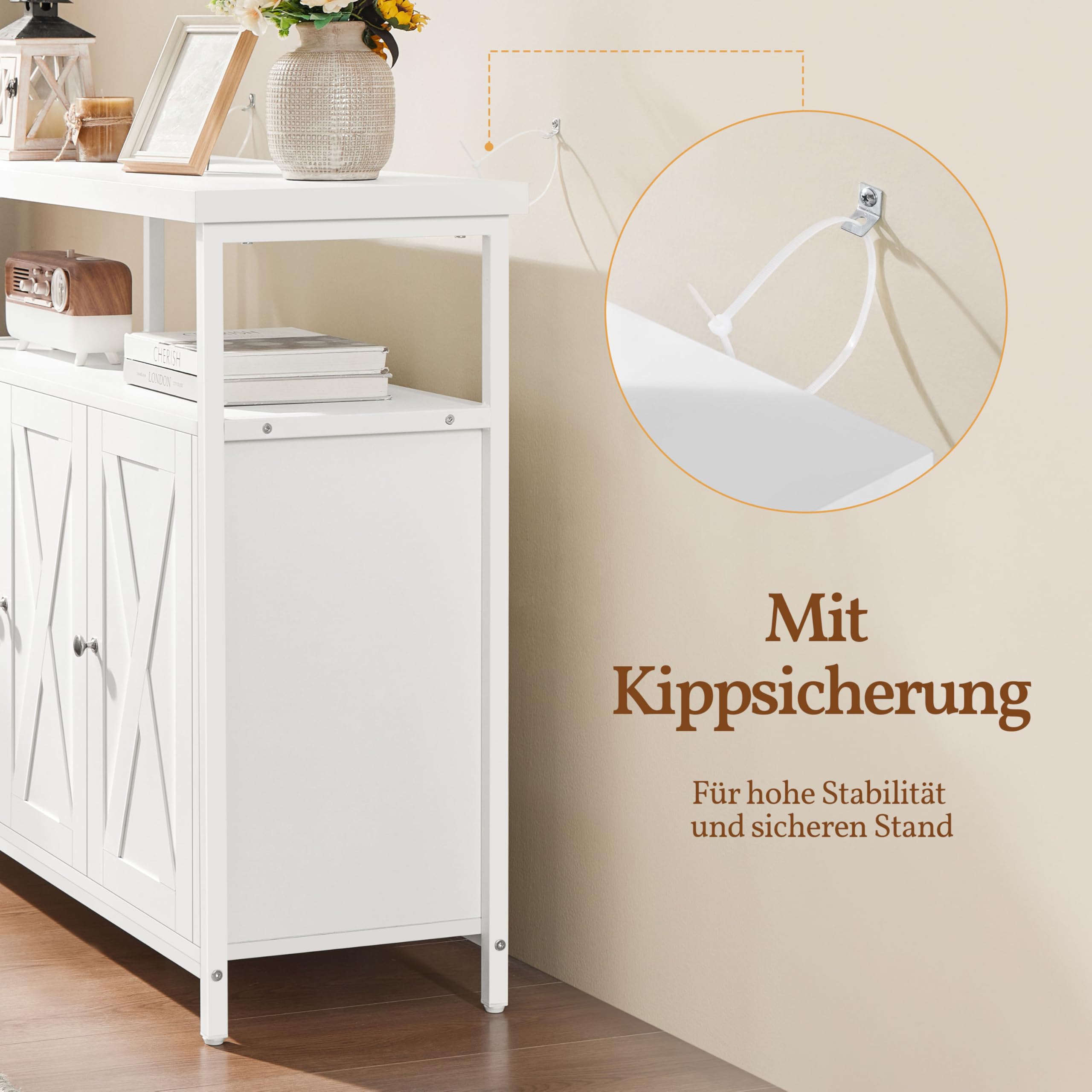 Yaheetech Sideboard, Küchenschrank mit 3 Türen und Offenen Regalen, Buffetschrank Aufbewahrungsschrank verstellbare Ablage 100 × 35 × 81 cm, Weiß