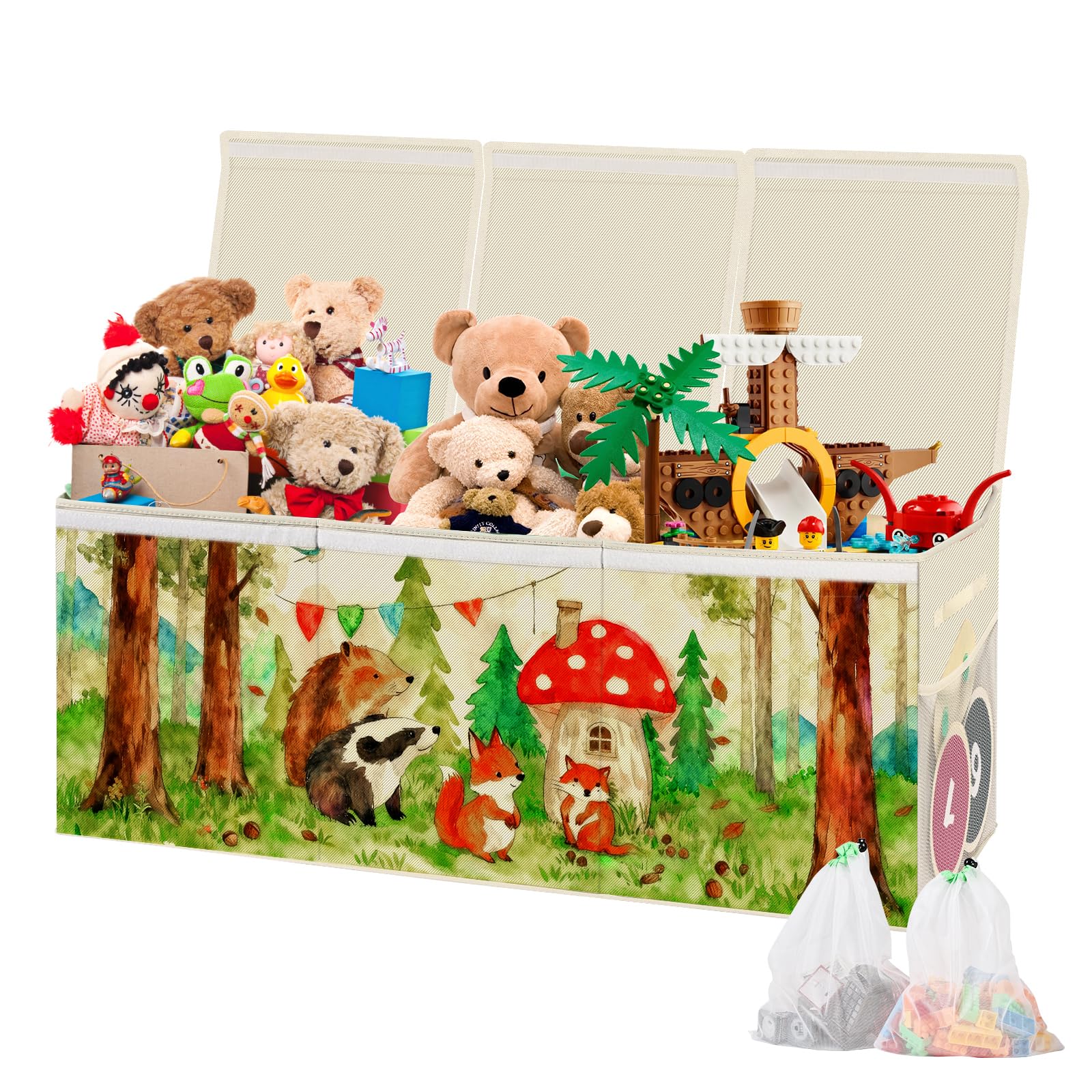 KR KITCHENRAKU Toy Box Storage with Lid, Kids' Toy Chests & Boxes, Foldable Soft Toys Storage Organiser 99x34x39cm Extra Large Toy Bins Nursery Playroom Bedroom (Off-white)