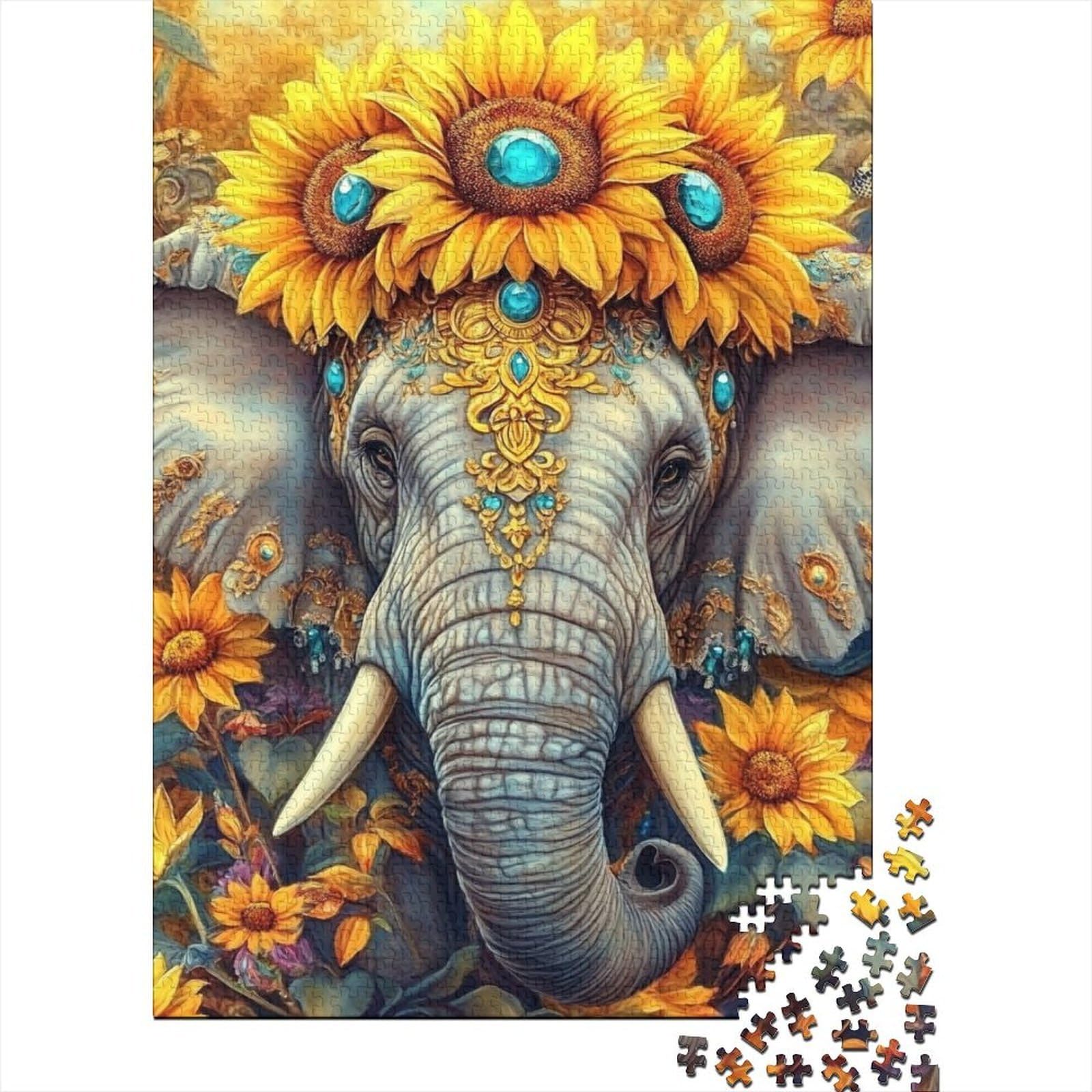 Elephant Sunflower Jewelry Jigsaw Puzzle 1000Pcs