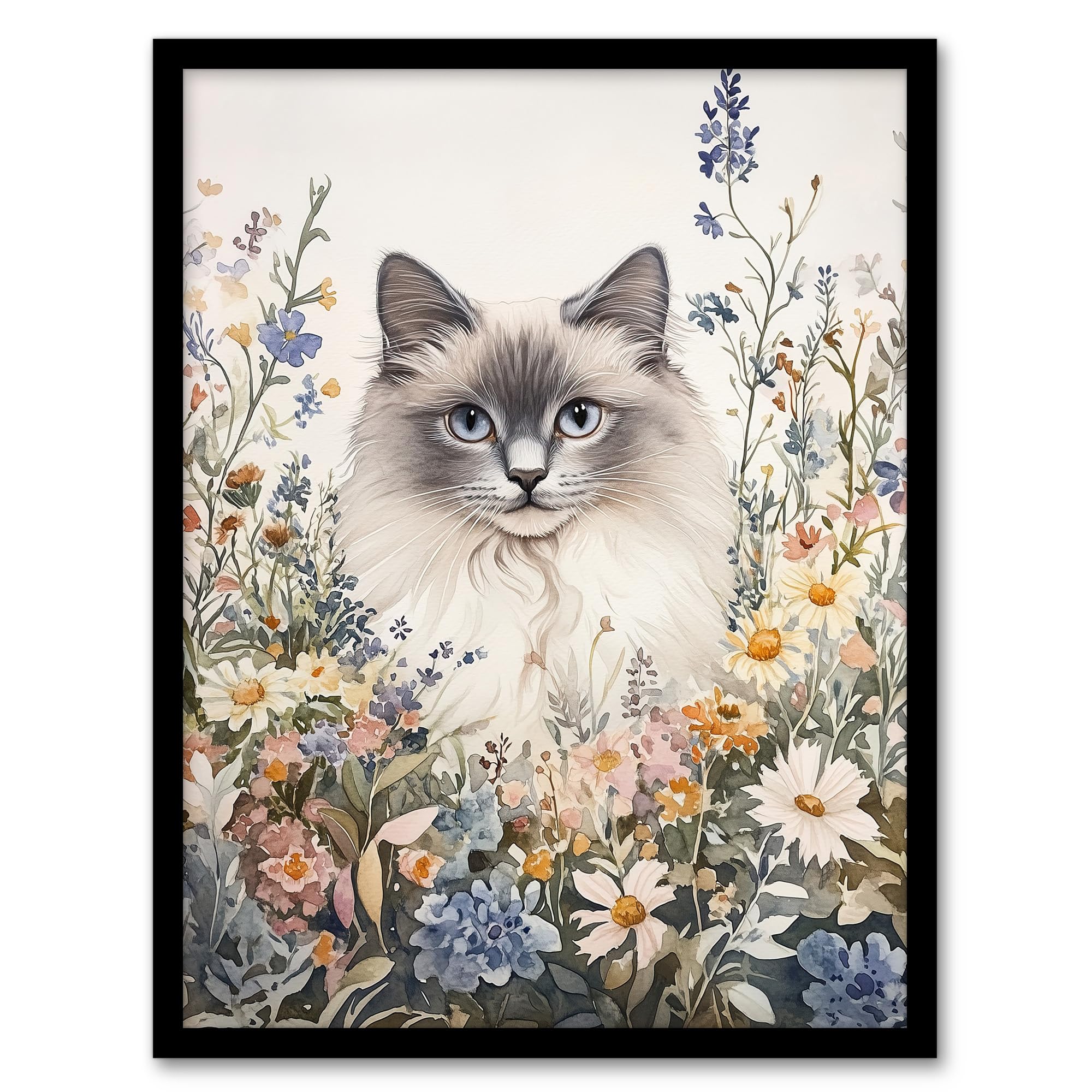 Artery8 Pet Portrait In Spring Flowers Ragdoll Cat Lover Wall Art PrintA4 Size from B&Q