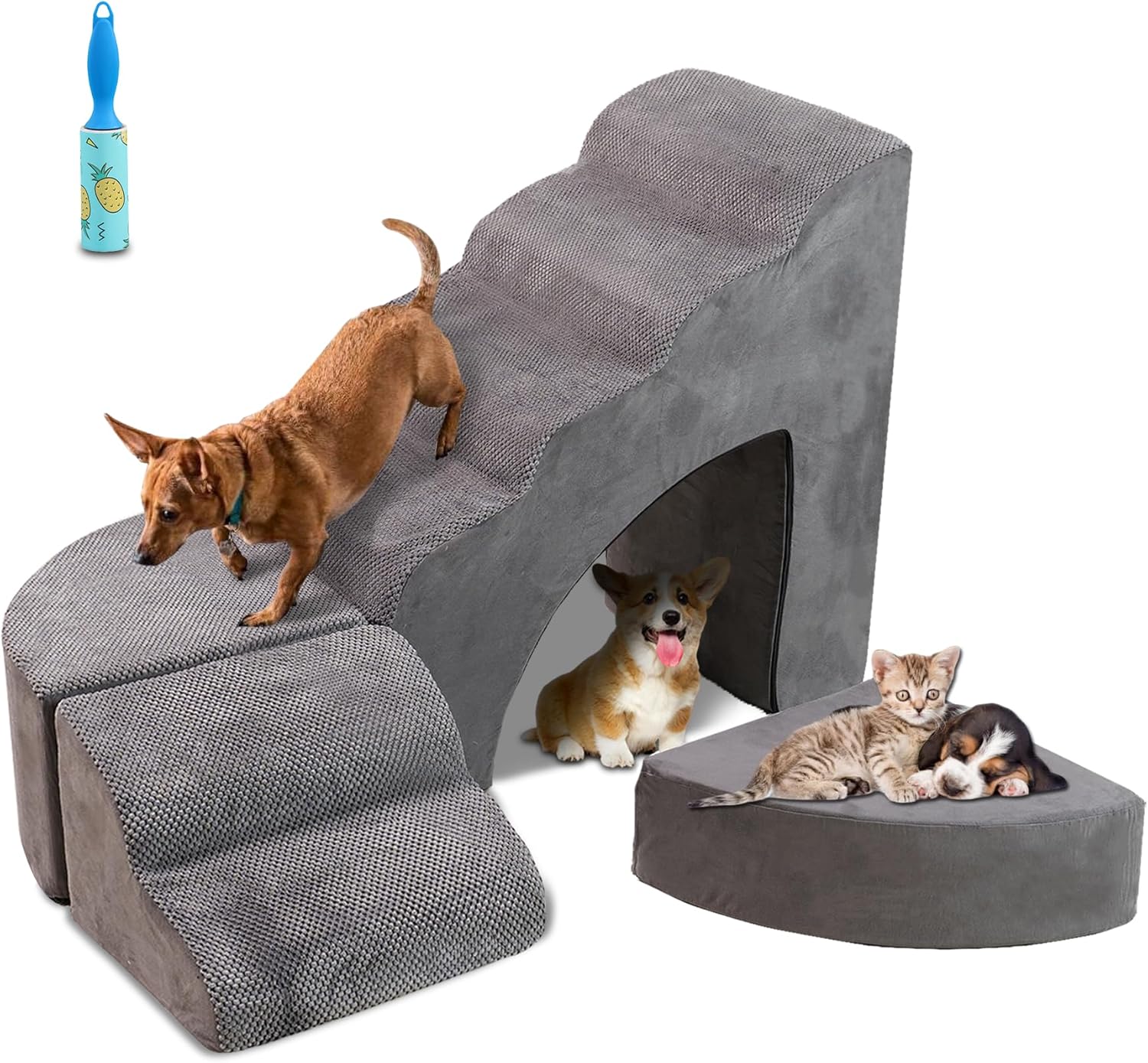 30D Foam Dog Stairs & Steps Ramps for High Beds 26-30 inches Tall, Sturdy Pet Stairs for Small Cats, LitaiL 6 Steps Pet Stairs Steps for Dog Get On Bed, Non-Slip Dogs Ramps for Older Cat