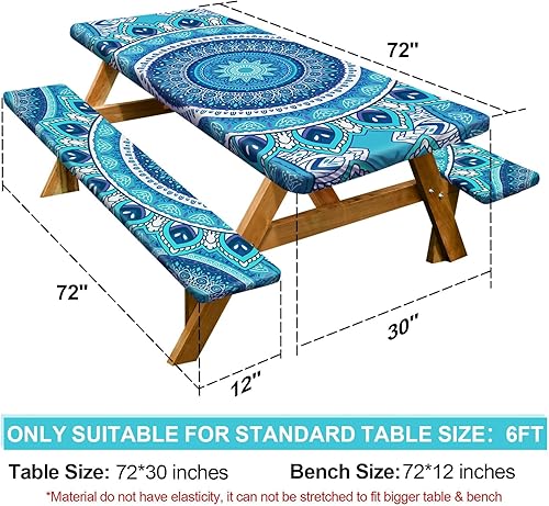 Miniatura 211 de Play Tailor - Mantel para mesa de pícnic con cubiertas para bancas, impermeable y a prueba de viento con bolsa de cordón, ajustable a mesas y bancas