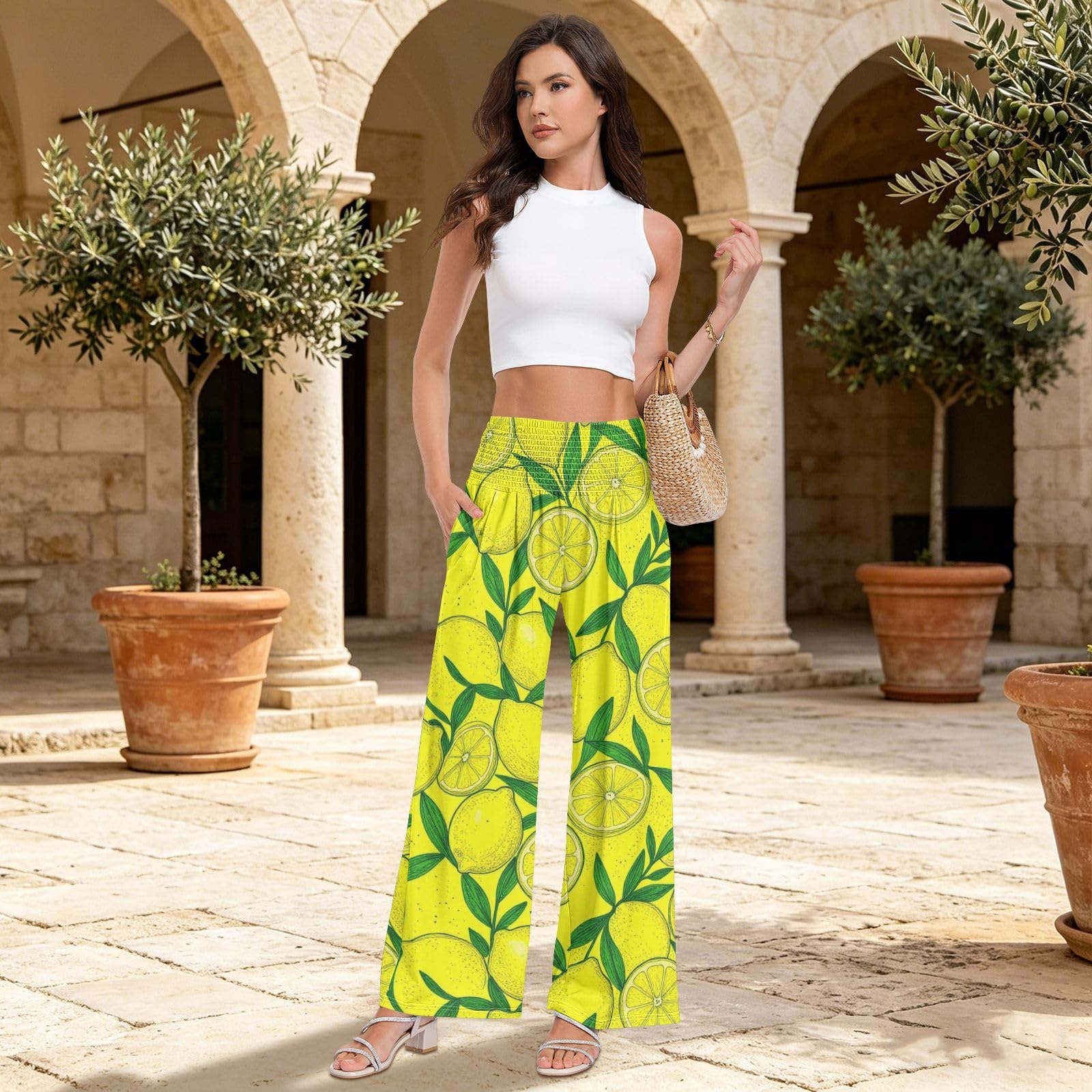 FRODOTGV Leafy Lemons - Pantaloni da yoga da donna, larghi, per rilassarsi a casa
