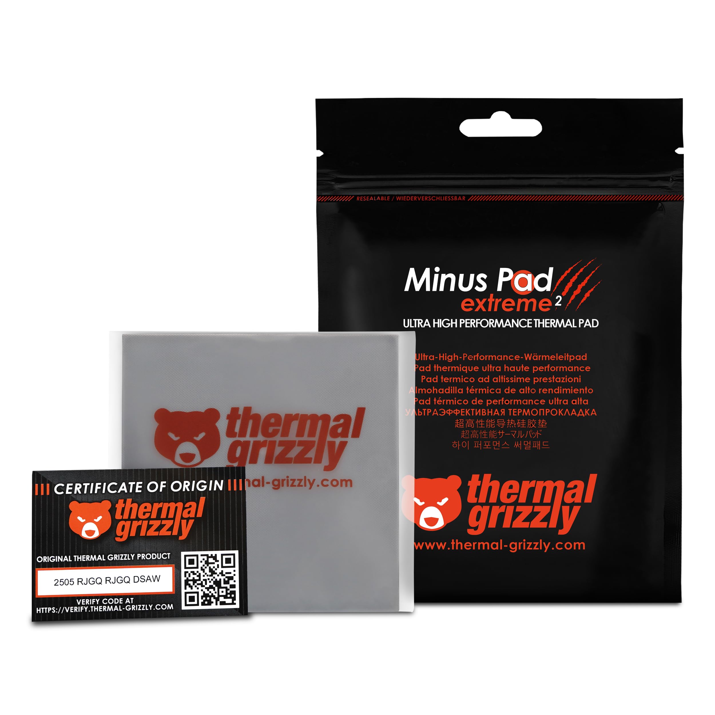 Thermal Grizzly Minus Pad Extreme 2 - Almohadilla térmica de alto rendimiento de 100 x 100 x 1,0 mm - Conductividad térmica superior, no endurece - Ideal para GPU, SSD, RAM, consolas de juegos