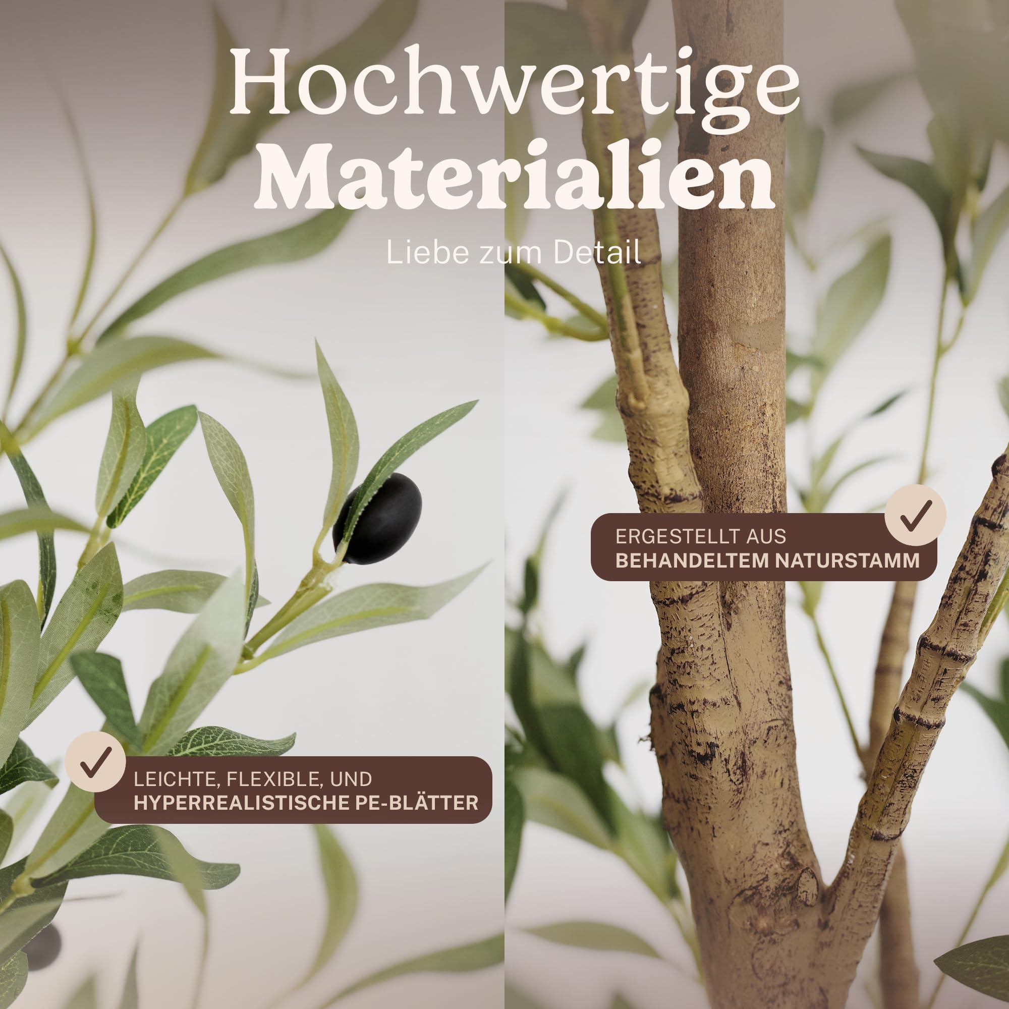 MAIA SHOP Olivenbaum Künstlich Minimal 180 cm - Kunstbaum wie Echt | Künstlicher Olivenbaum mit Naturholzstamm und Oliven für Wohnzimmer Flur Büro - Schwarzer Topf Inklusive